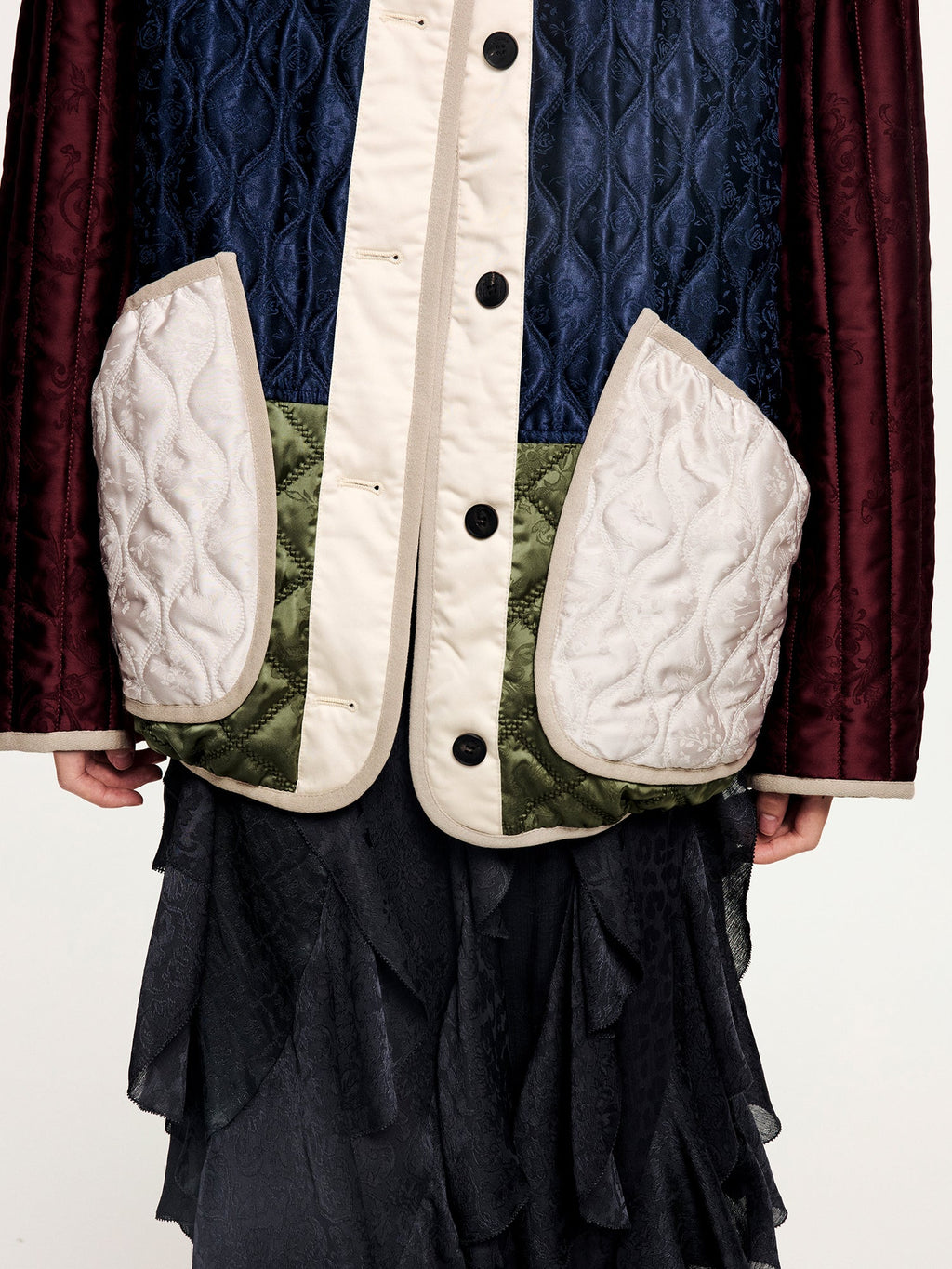 Jacquard color-block m65 quilted liner jacket