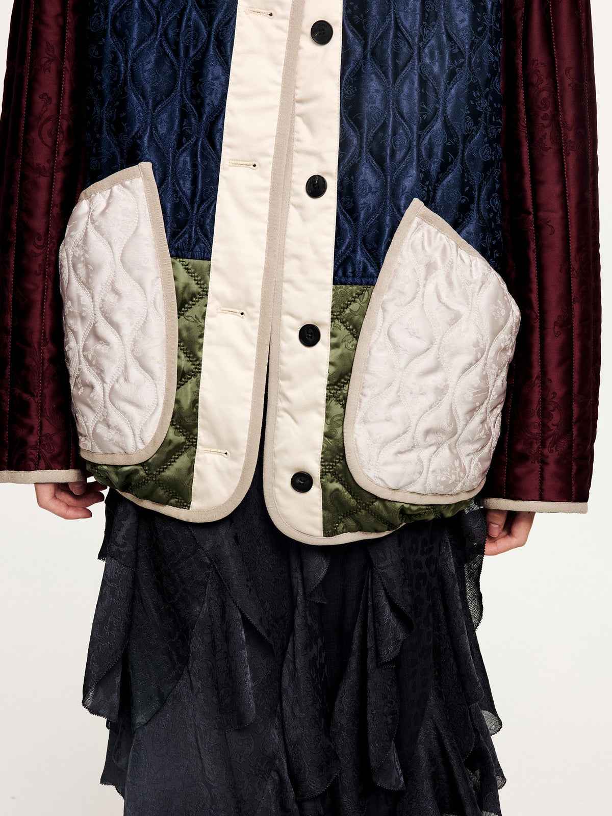 Jacquard color-block m65 quilted liner jacket