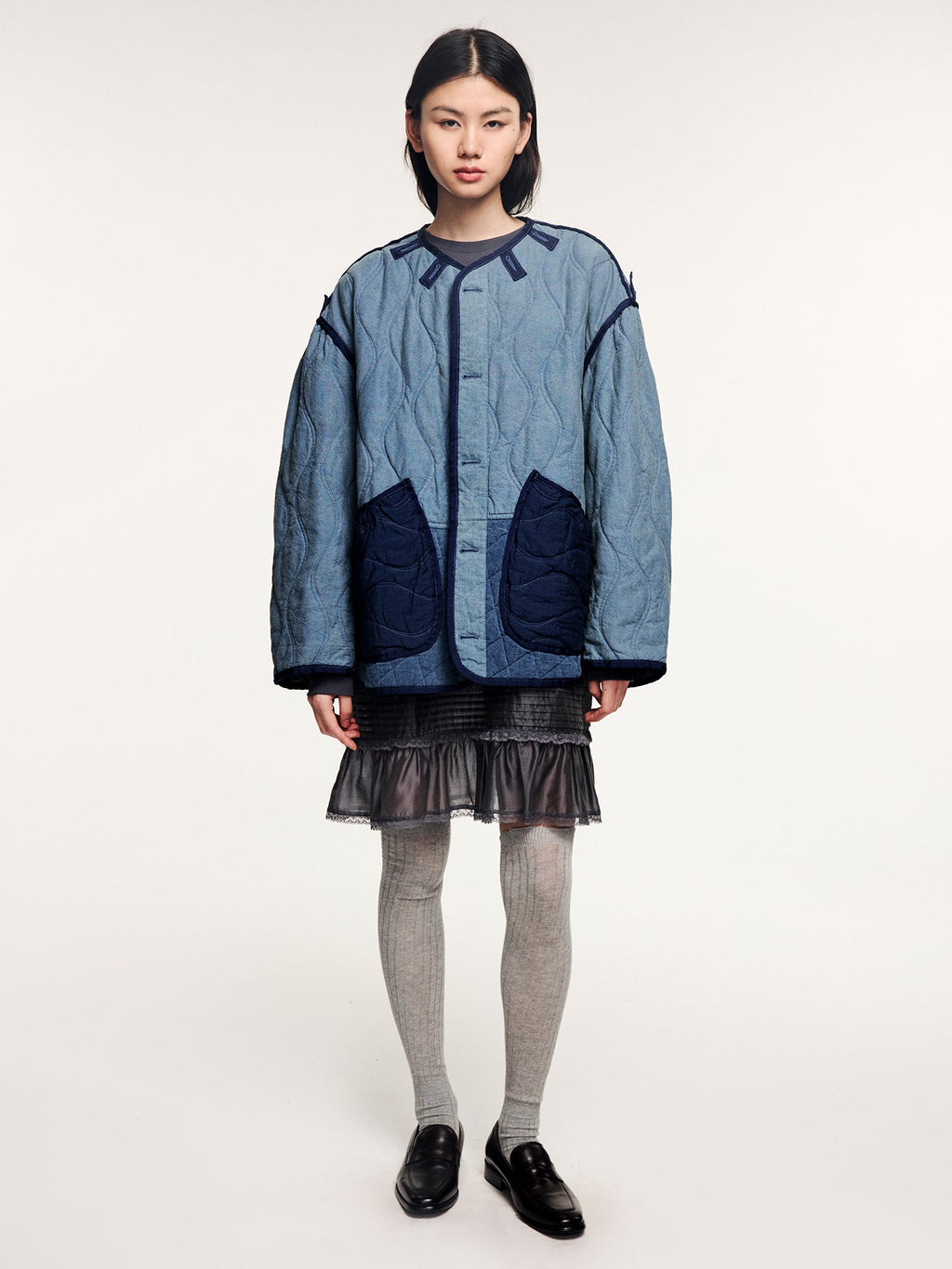 Washed denim m65 quilted liner jacket
