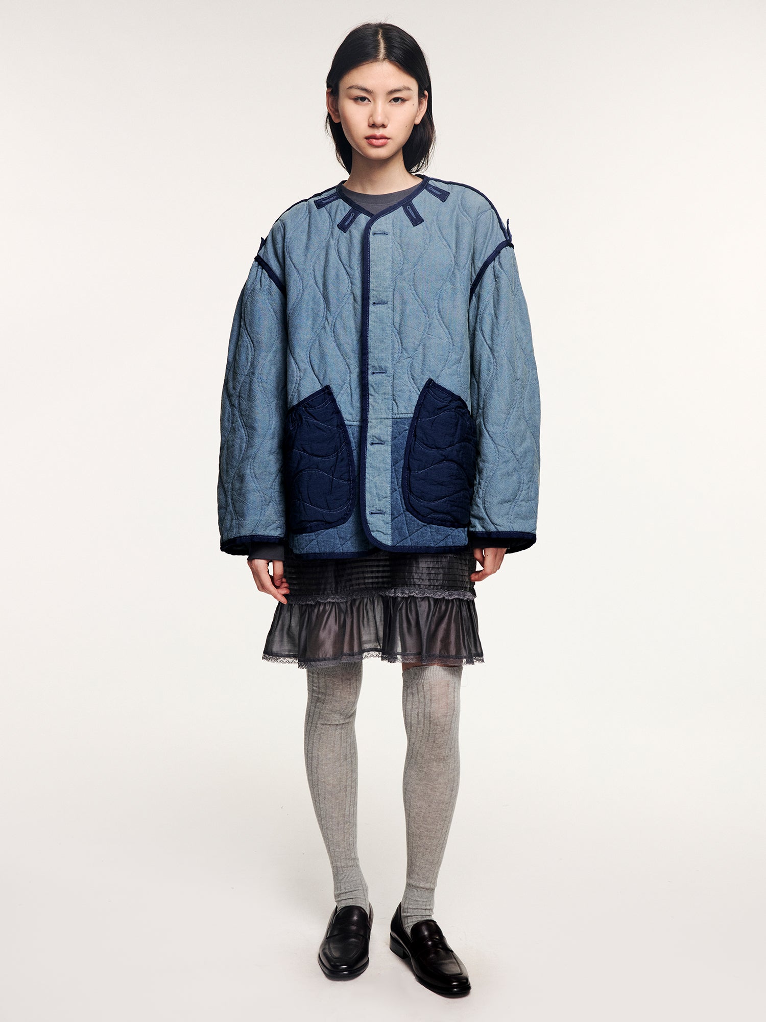 Washed denim m65 quilted liner jacket