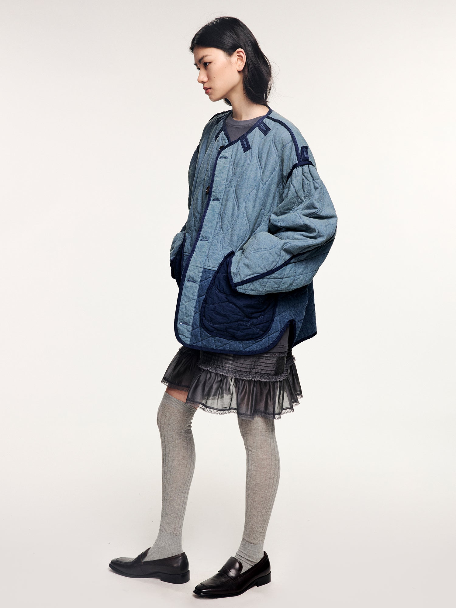 Washed denim m65 quilted liner jacket