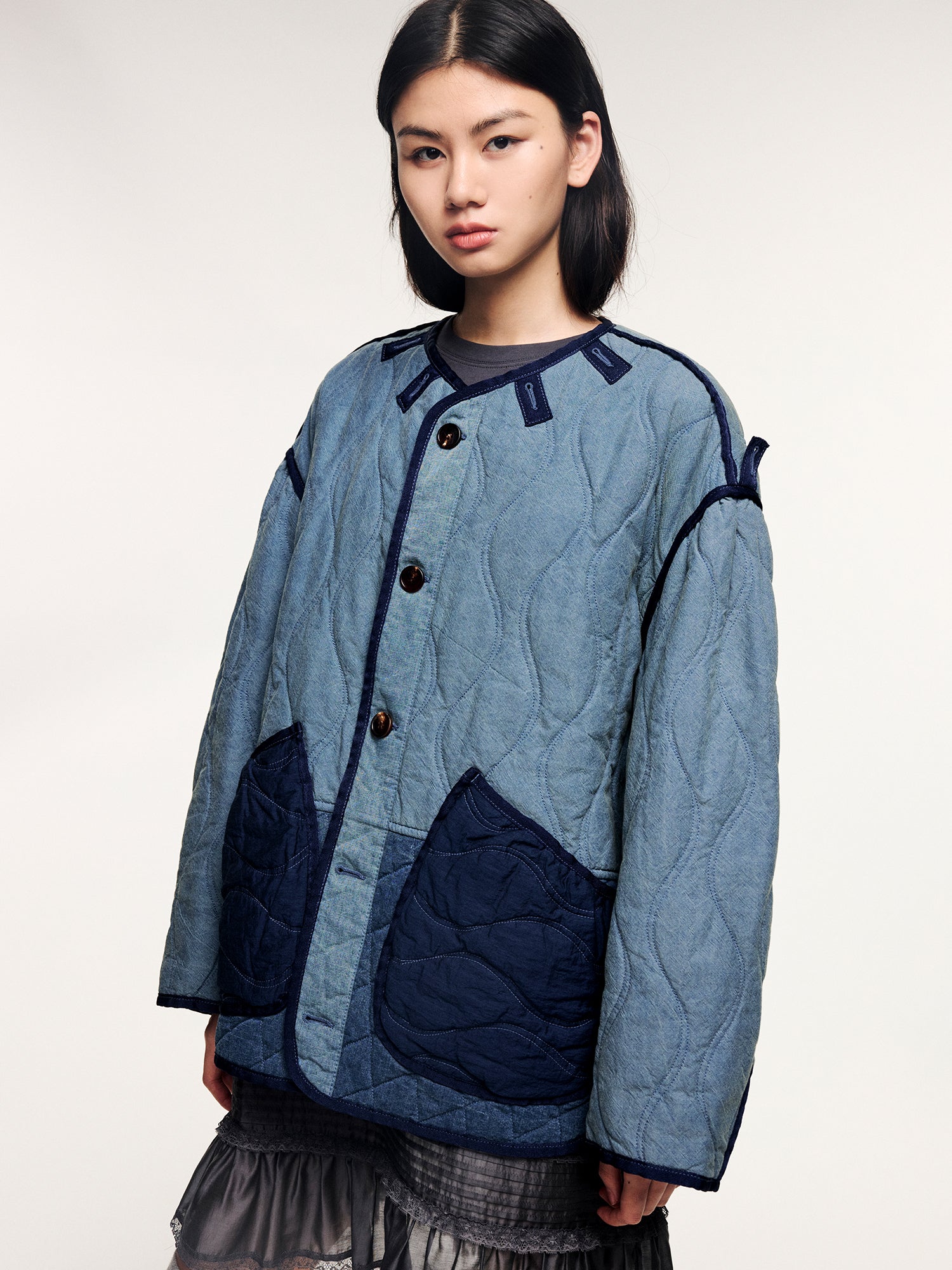 Washed denim m65 quilted liner jacket