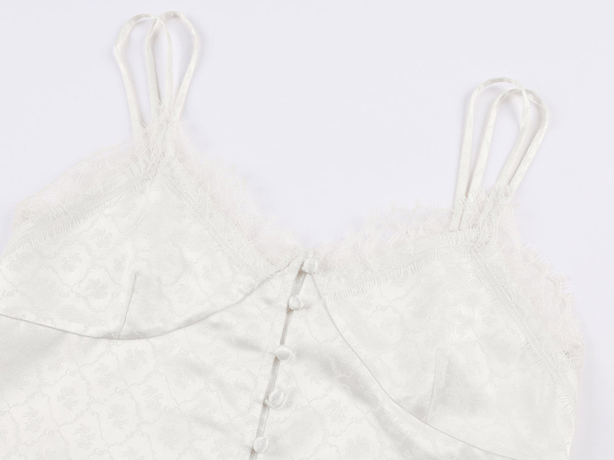 Lace-panel jacquard camisole