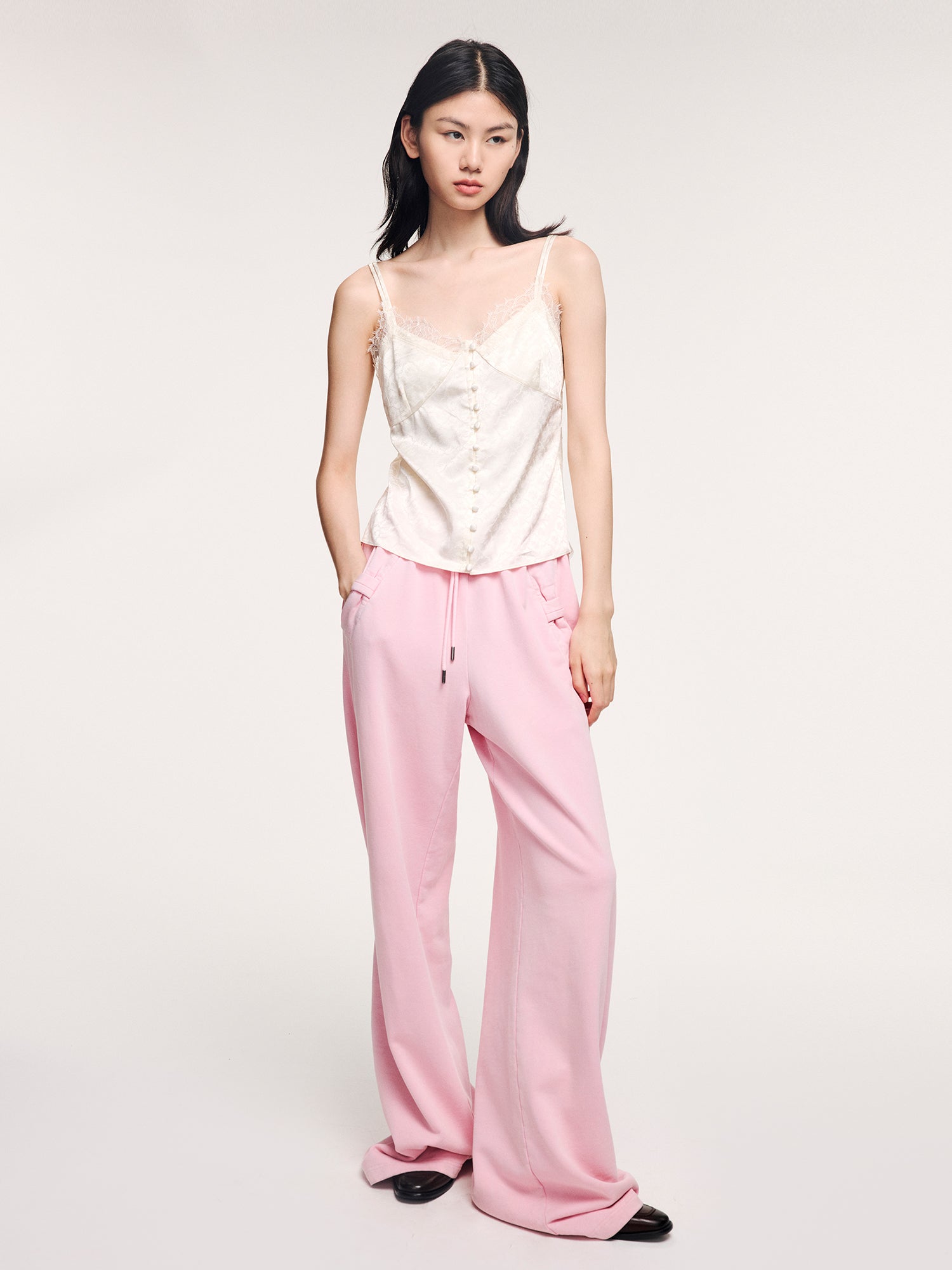 Jacquard camisole with lace trim