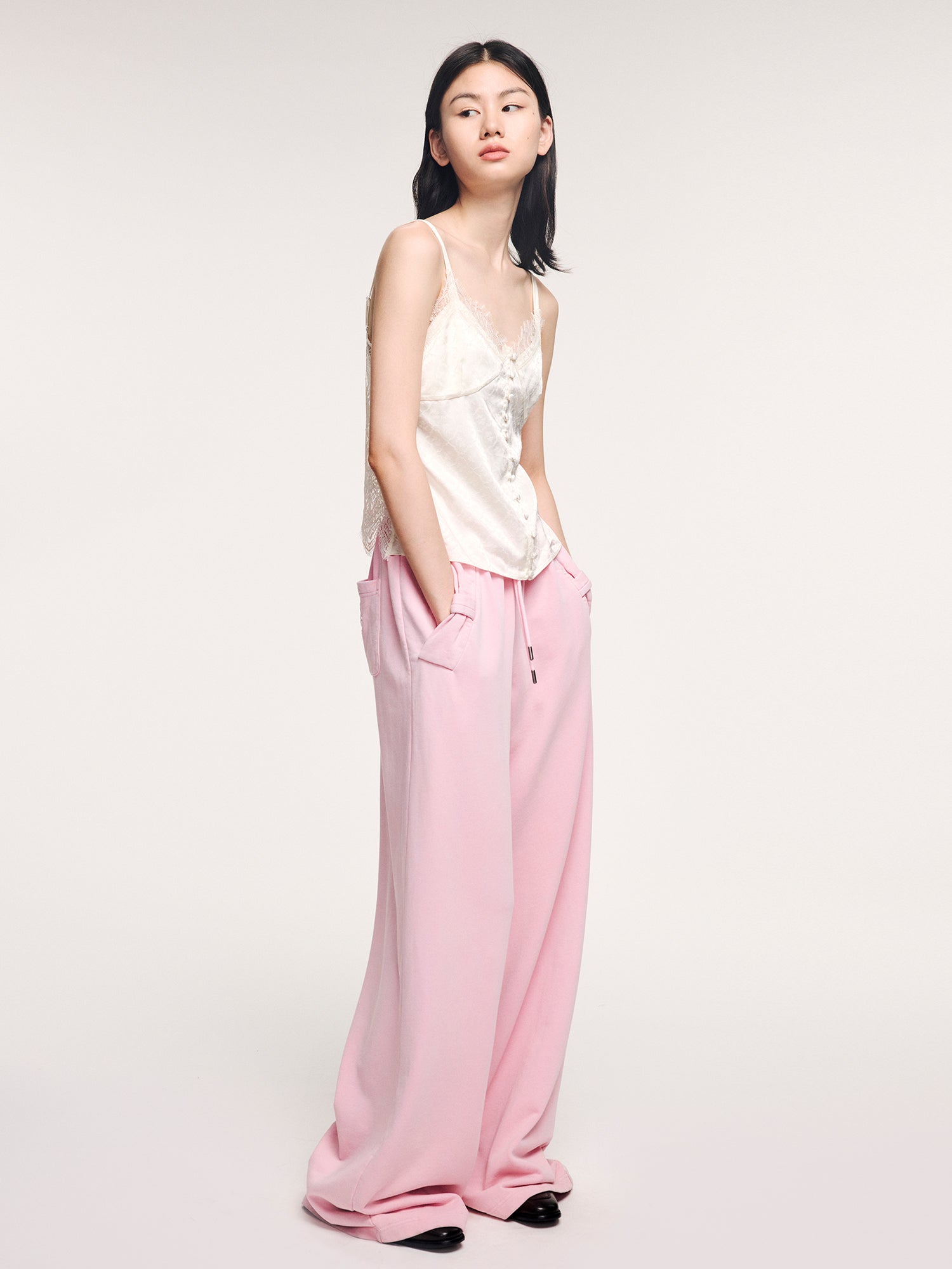 Jacquard camisole with lace trim