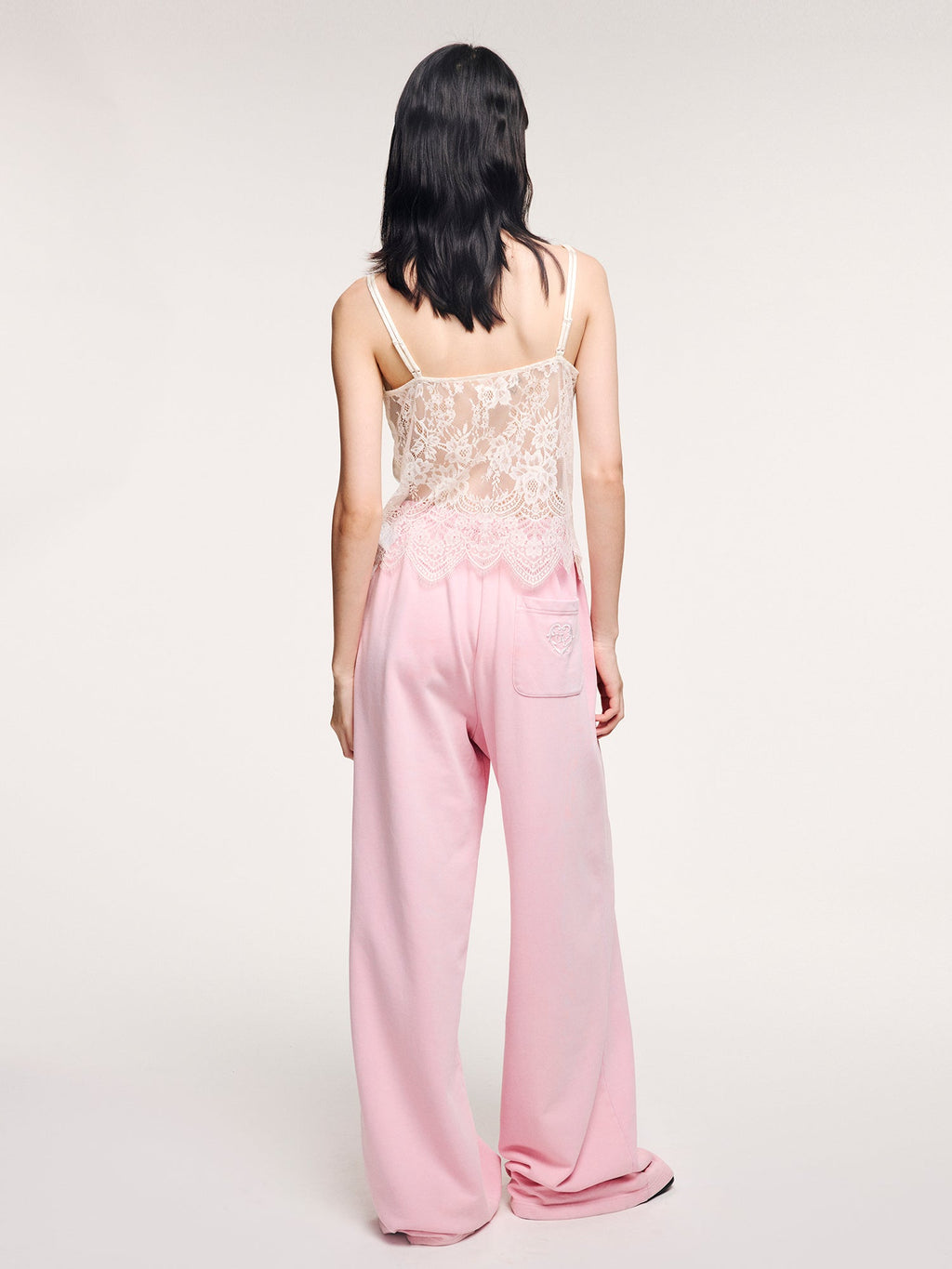 Lace-panel jacquard camisole
