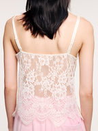 Lace-panel jacquard camisole