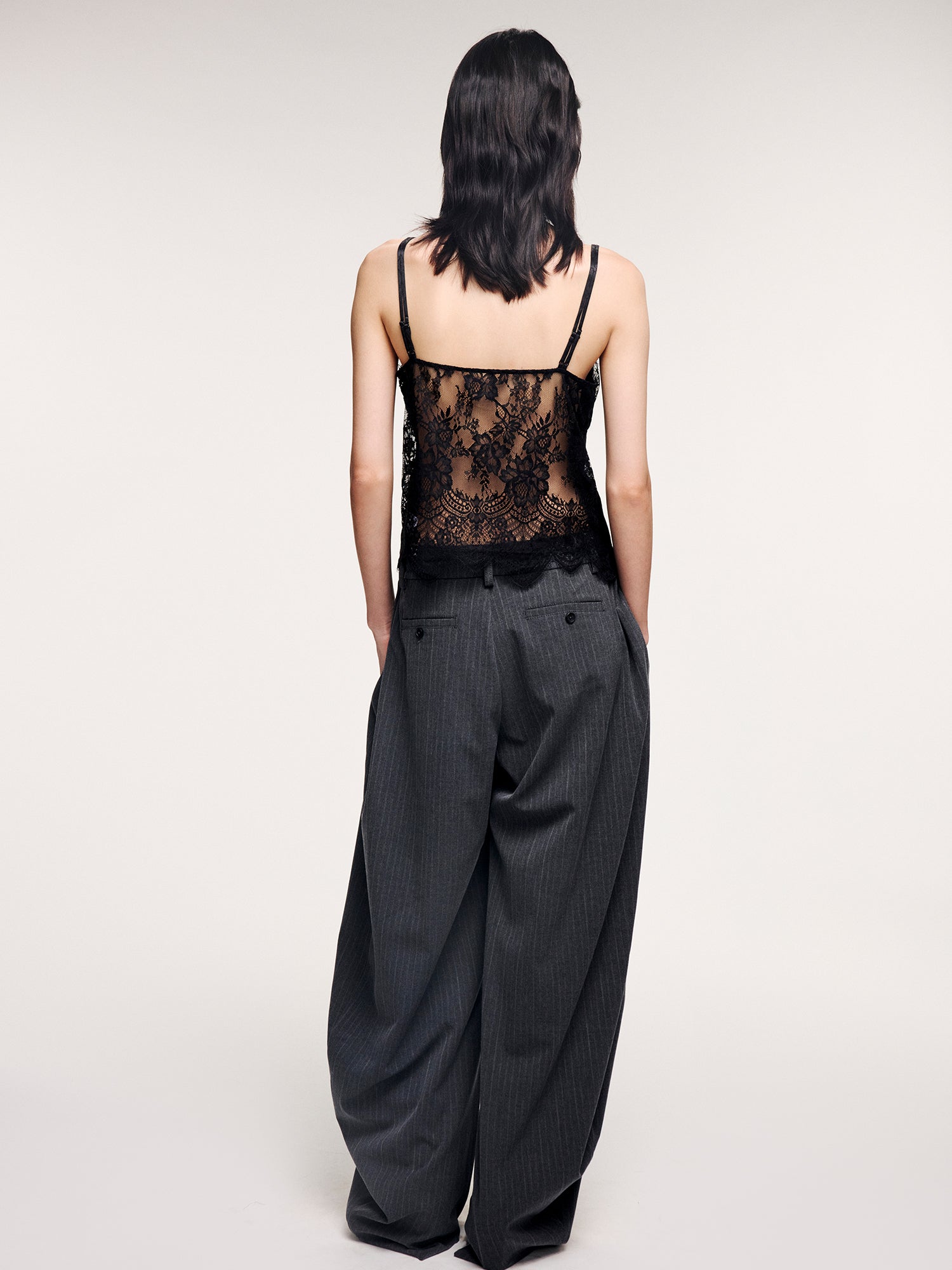 Jacquard camisole with lace trim
