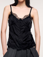 Jacquard camisole with lace trim