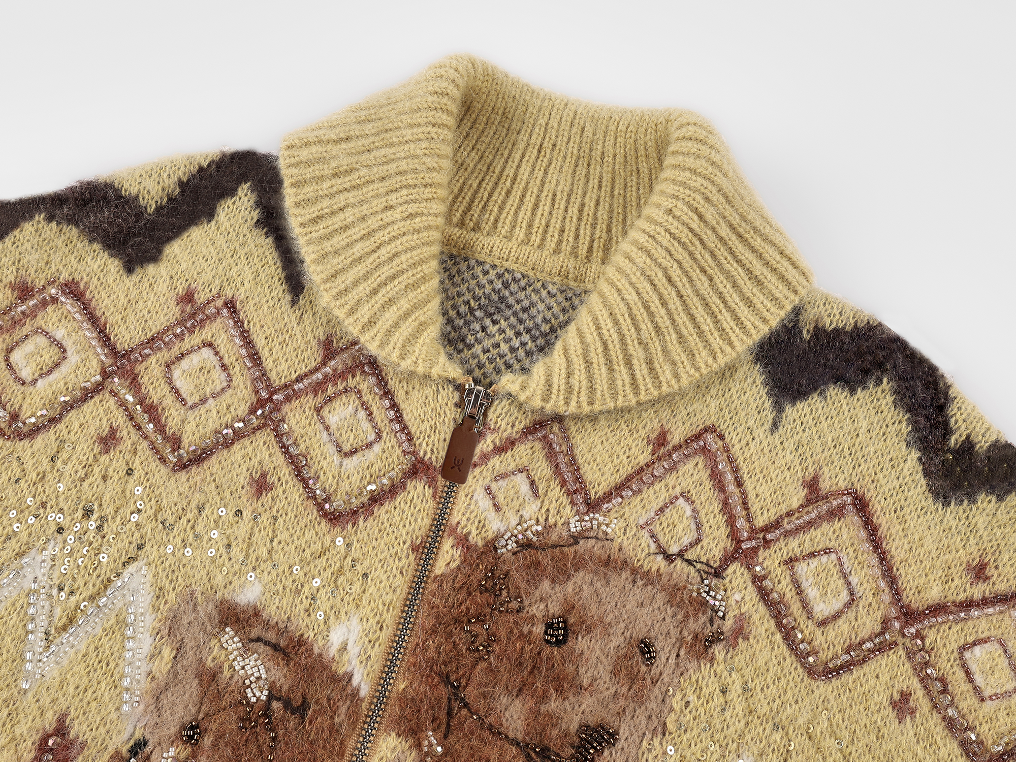 Sad bear fair isle sled-neck cardigan