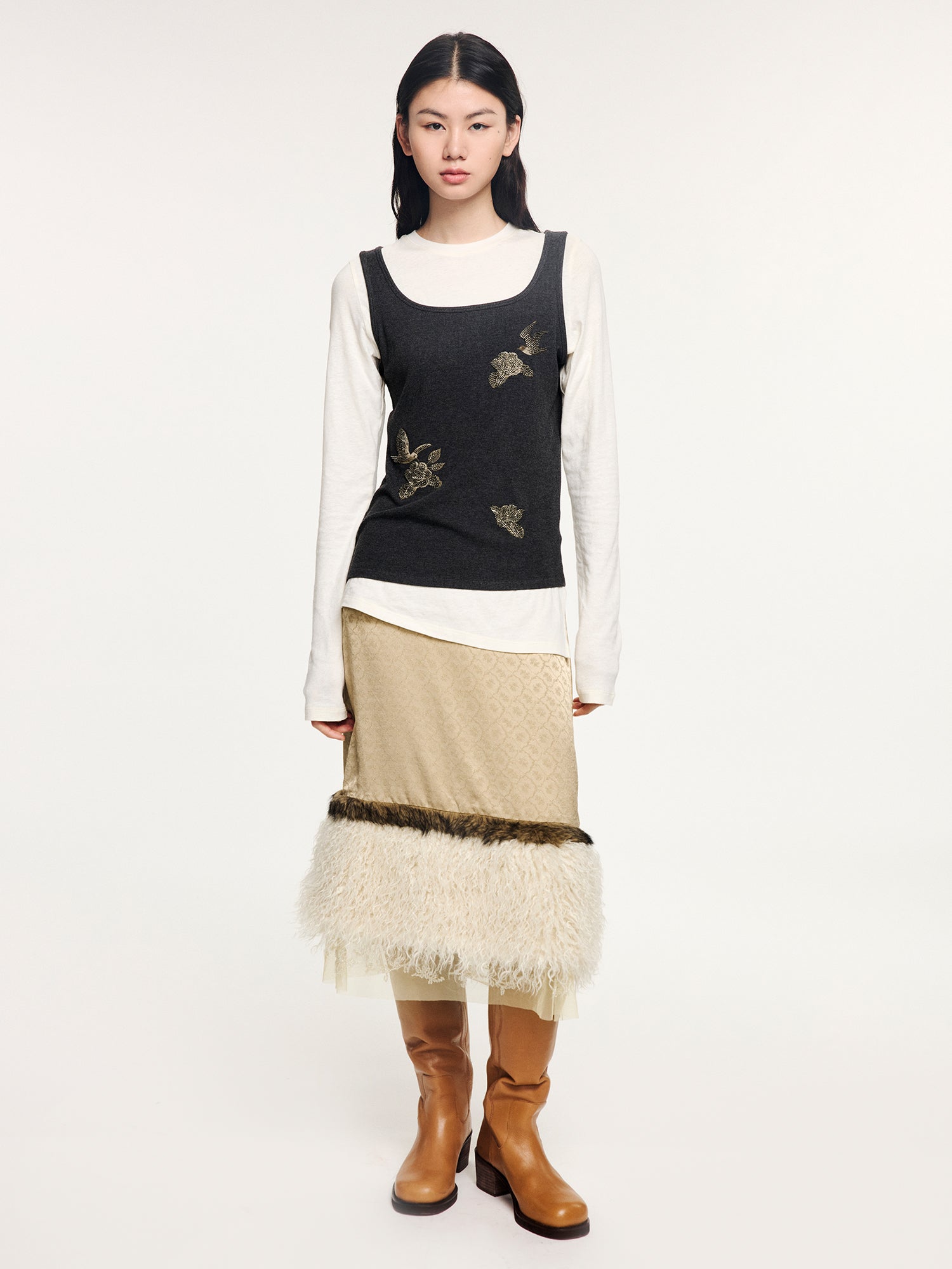 Magical garden beaded layered t-shirt