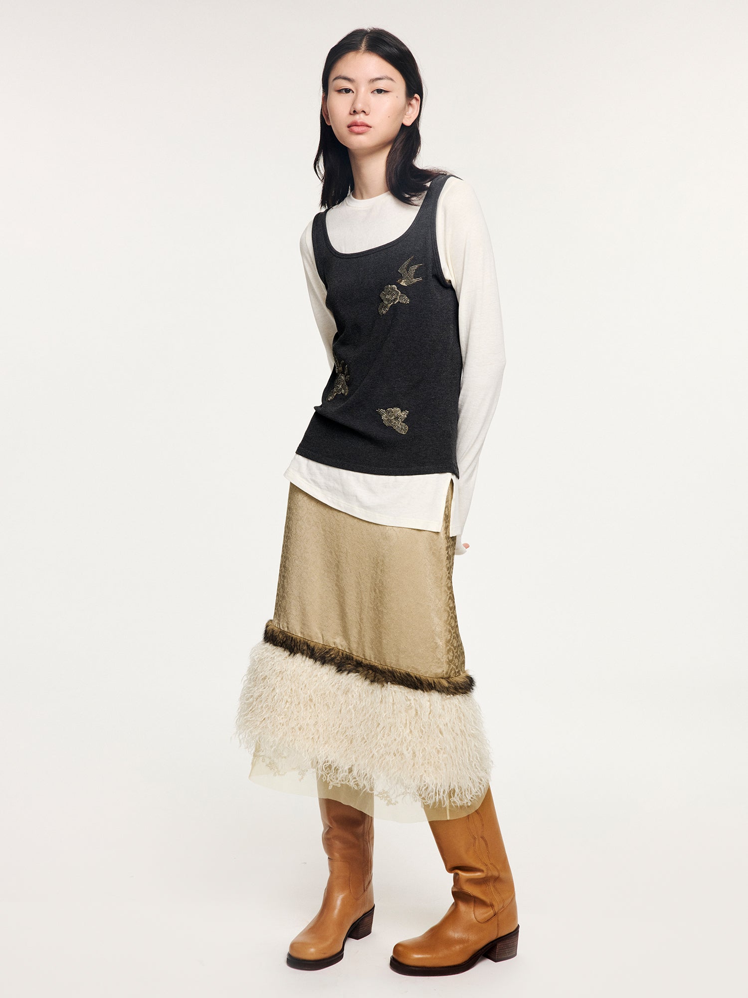 Magical garden beaded layered t-shirt