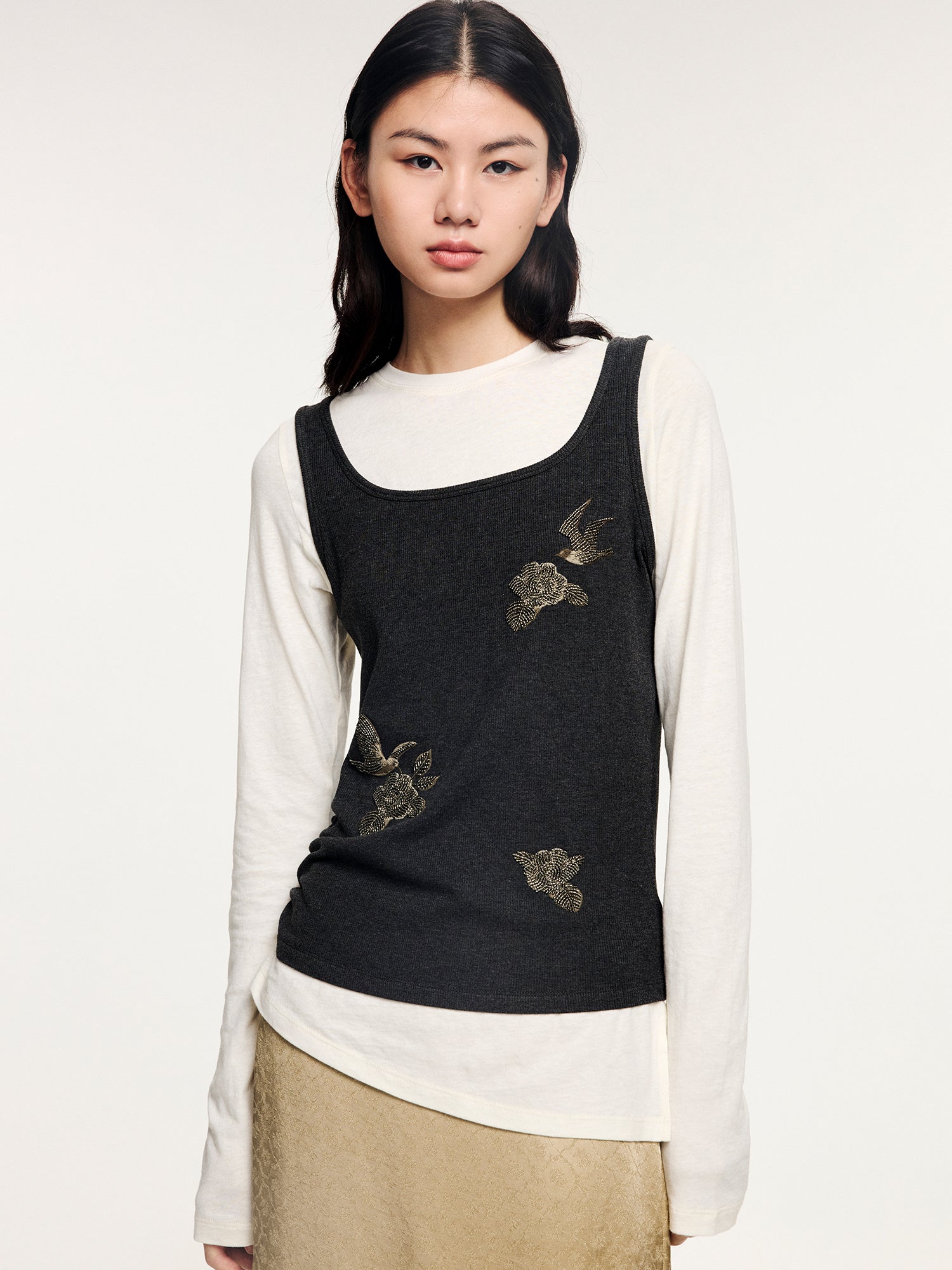 Magical garden beaded layered t-shirt