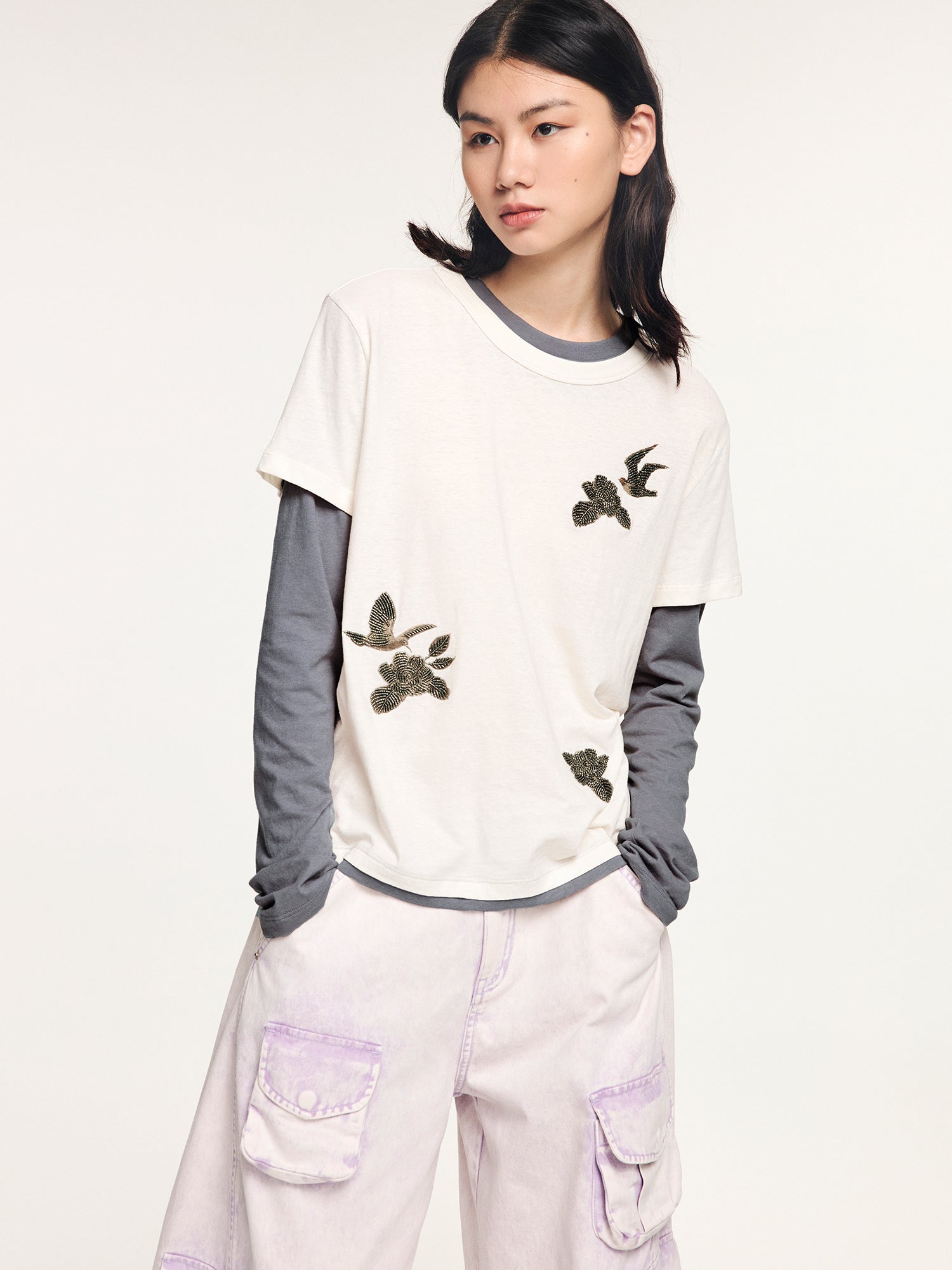 Magical garden beaded layered t-shirt