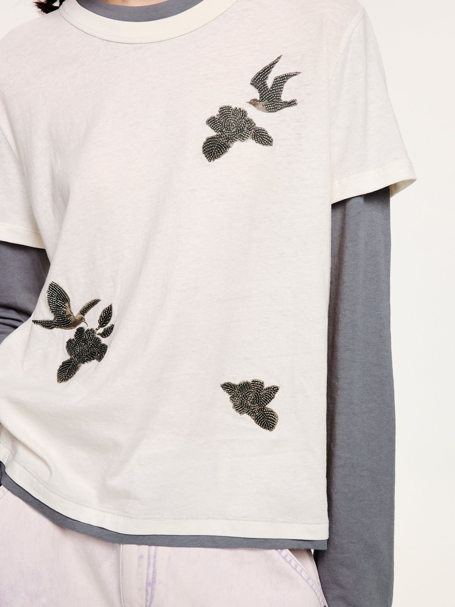 Magical garden beaded layered t-shirt