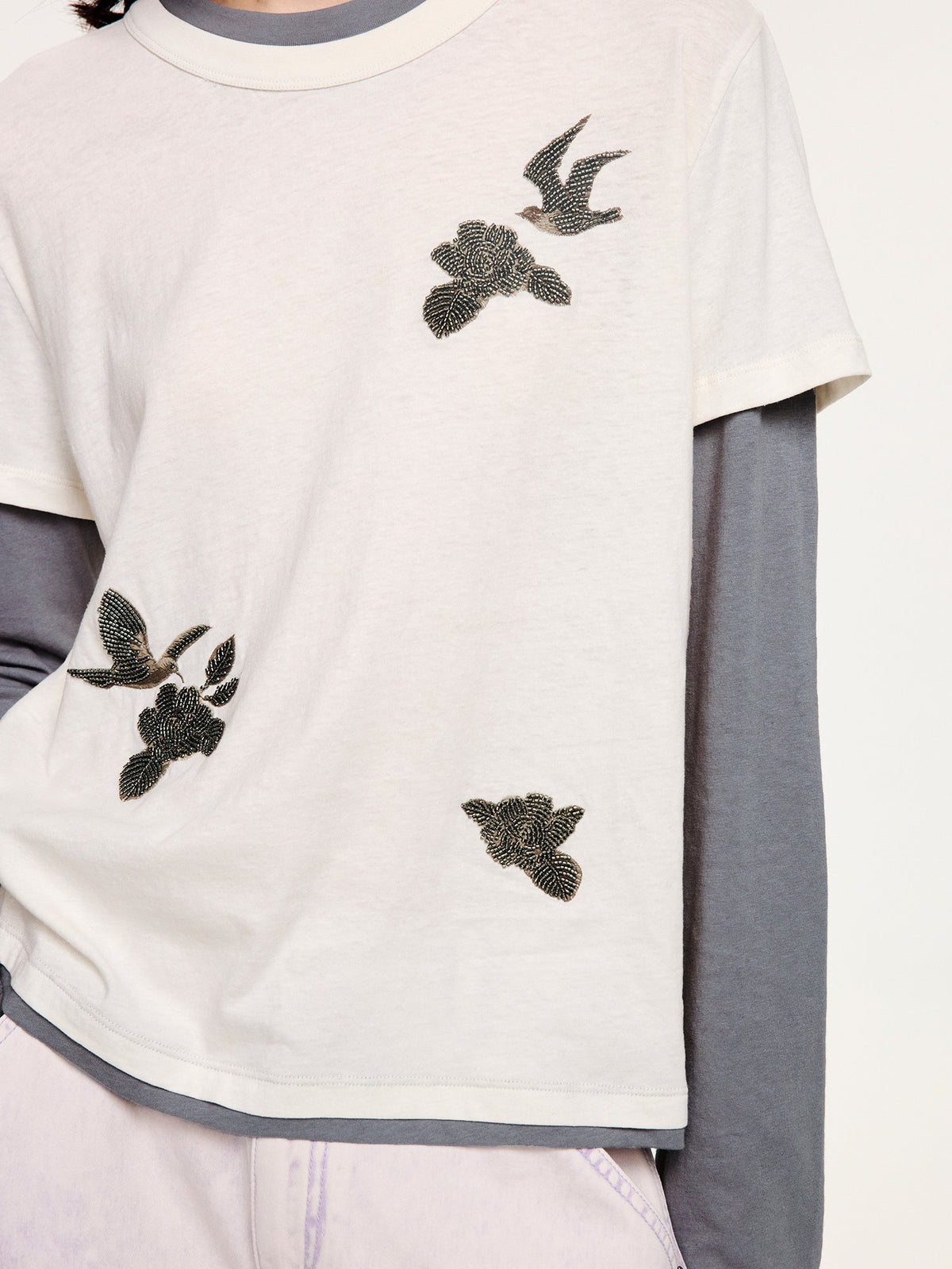 Magical garden beaded layered t-shirt