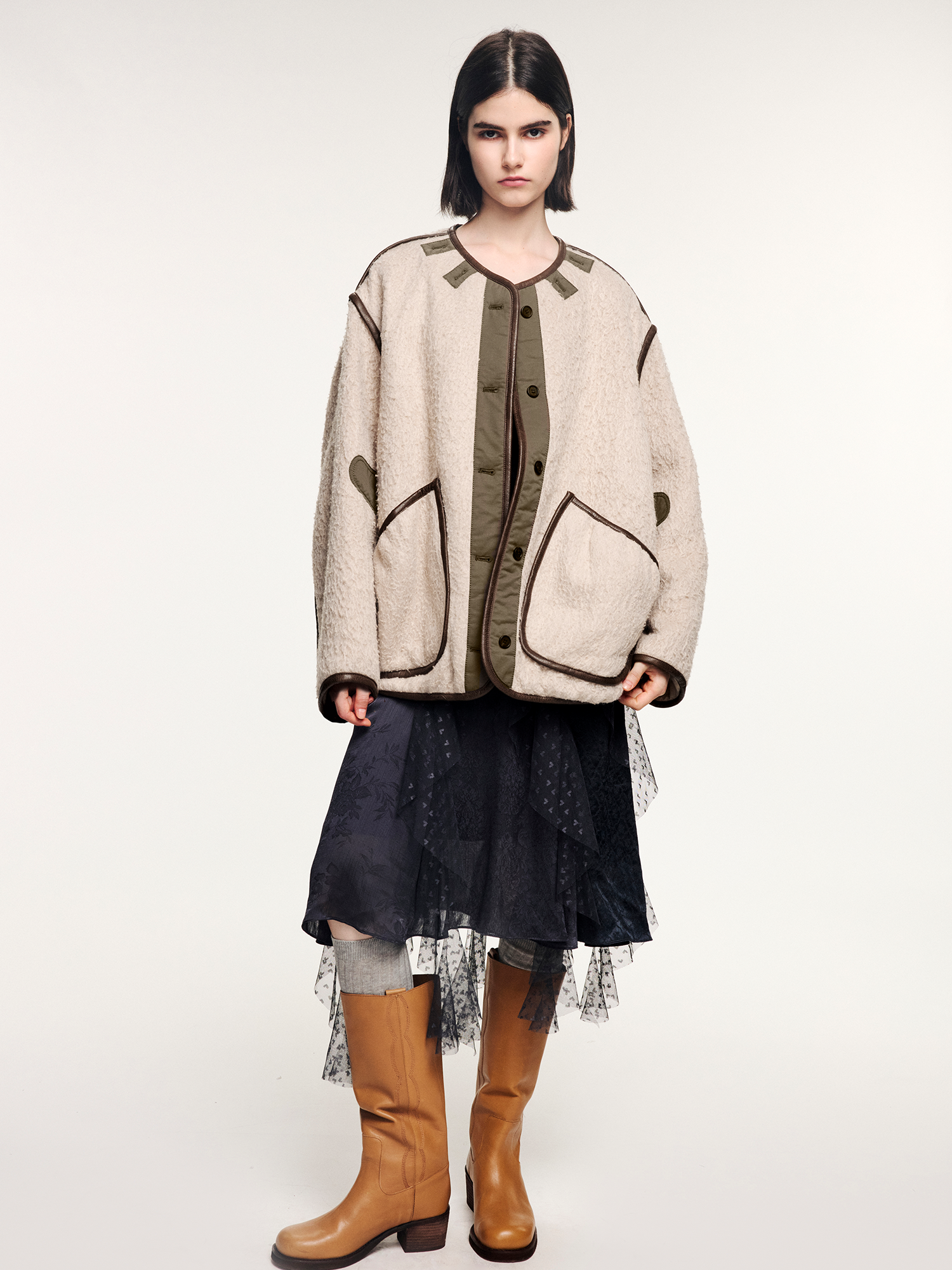 Contrast piping M65 inner cotton jacket