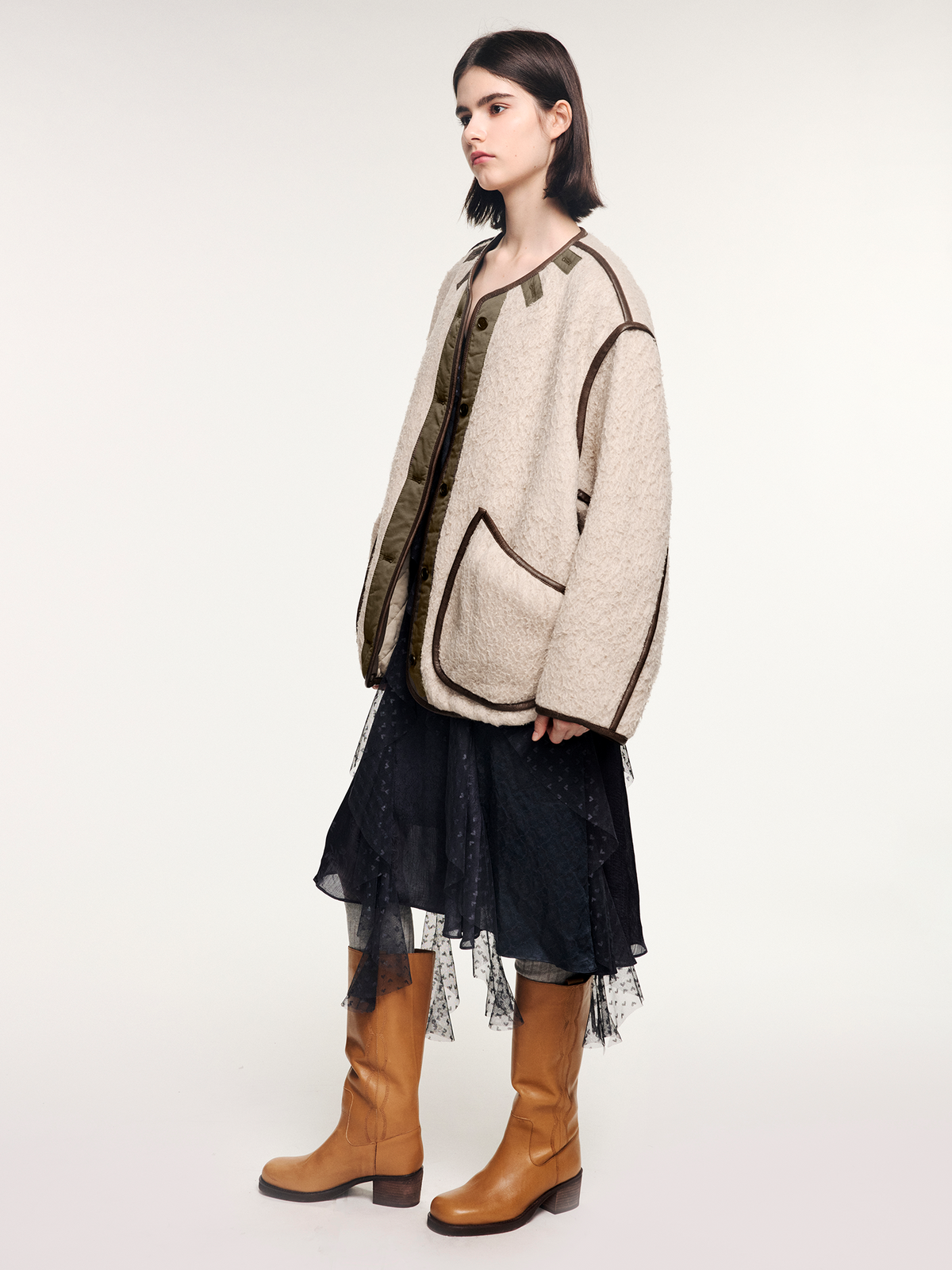 Contrast piping M65 inner cotton jacket