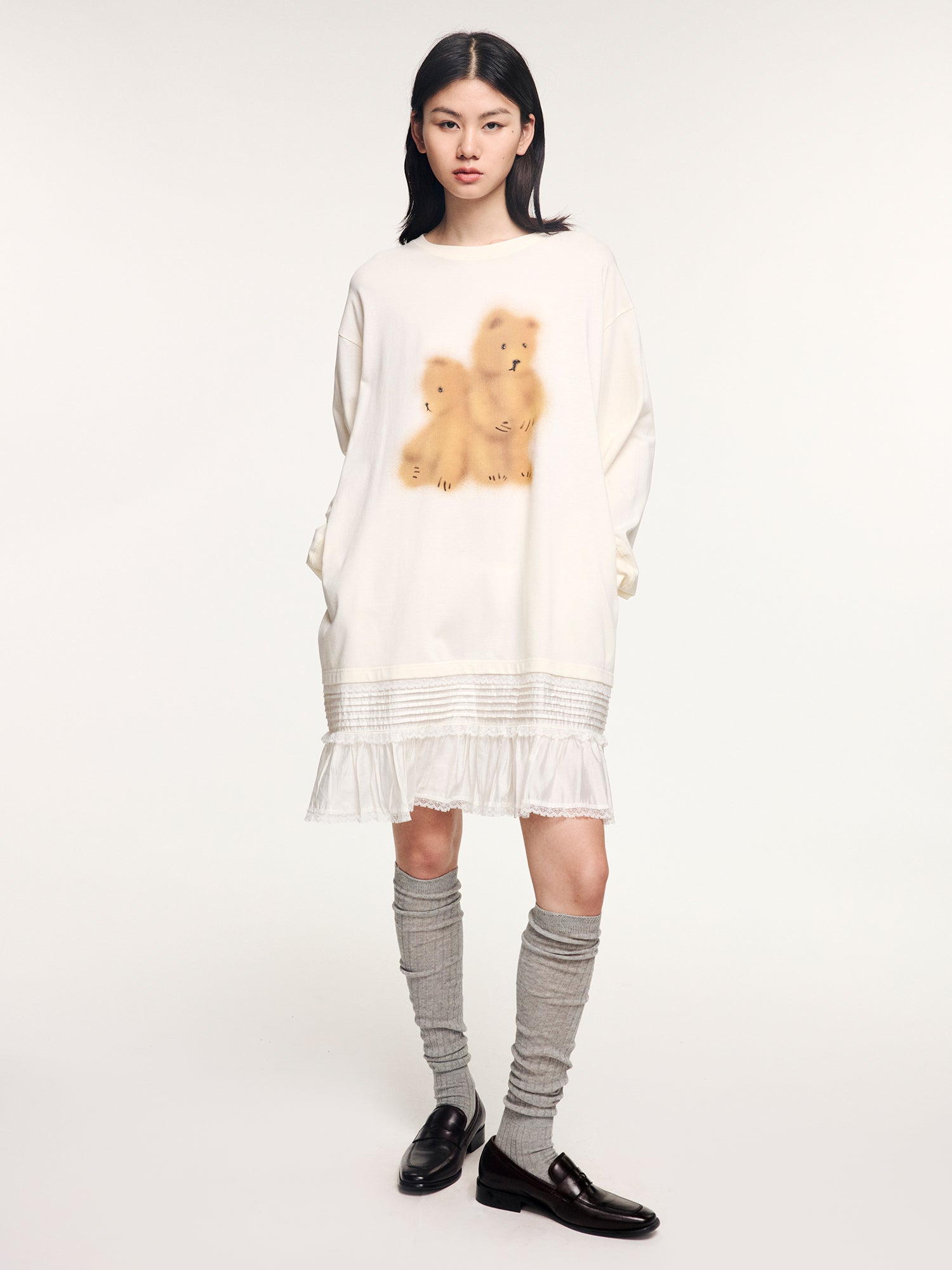 Sad bear long-sleeve t-shirt dress