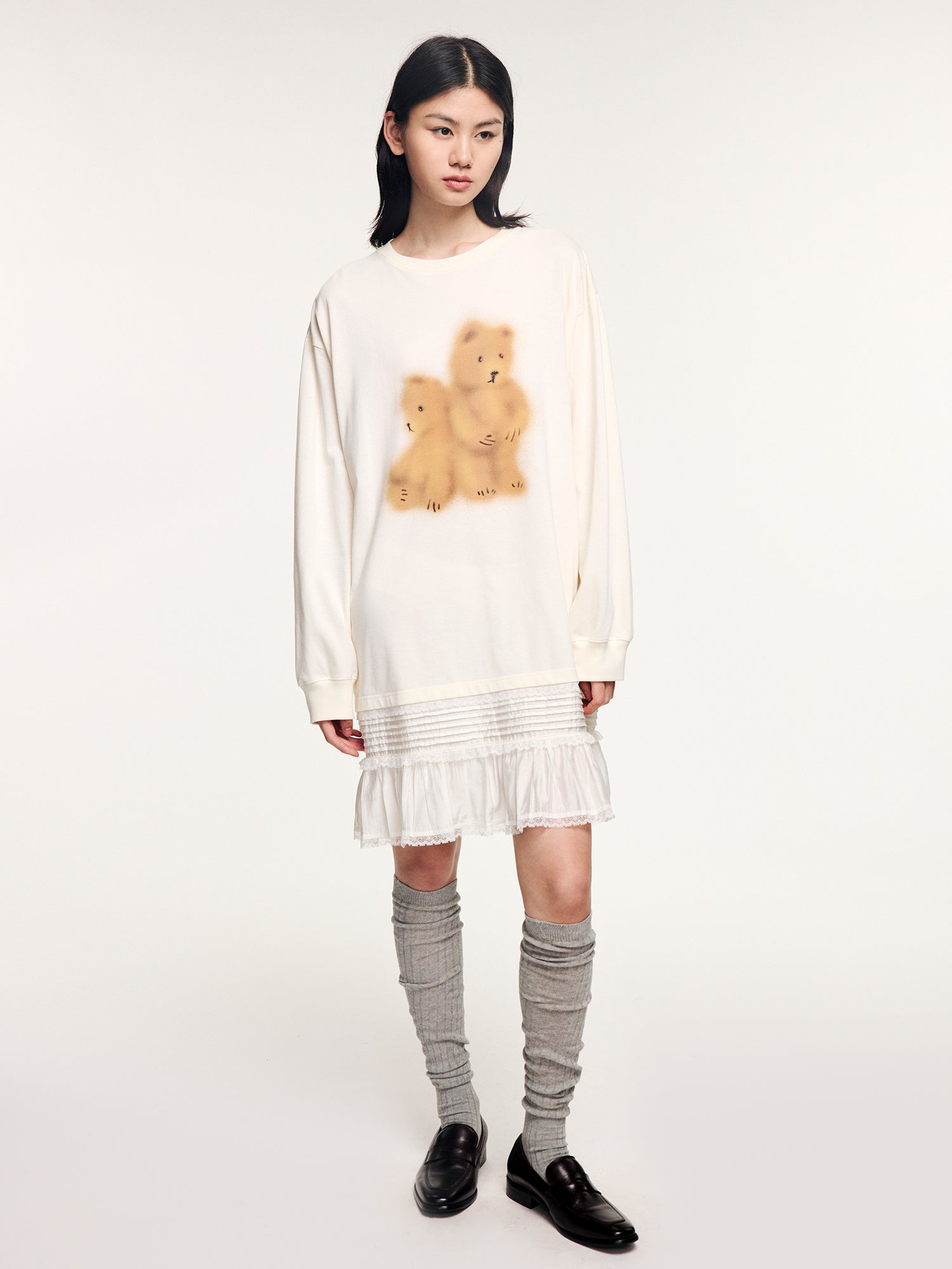 Sad bear long-sleeve t-shirt dress