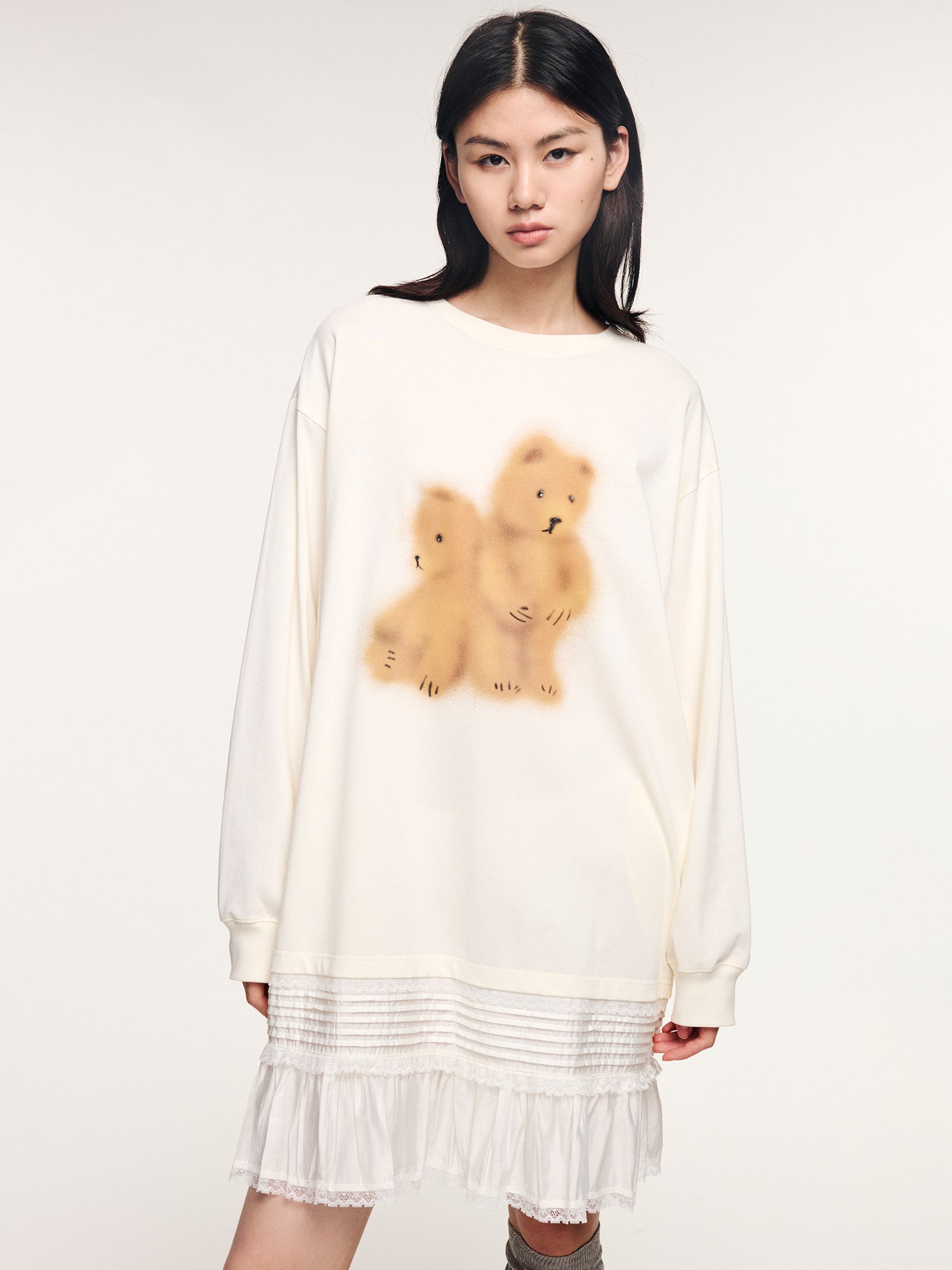 Sad bear long-sleeve t-shirt dress