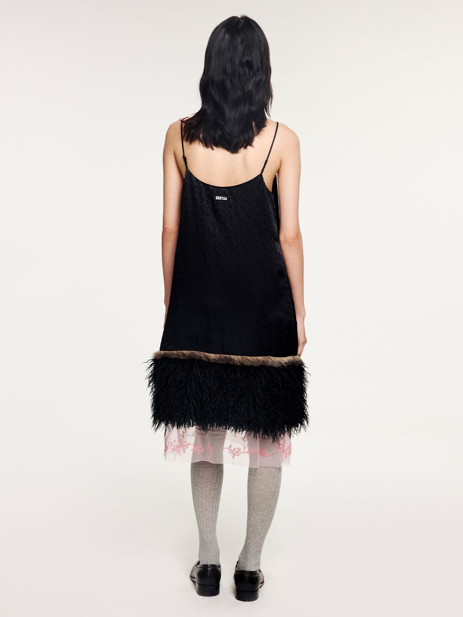 Jacquard slip dress with plush hem
