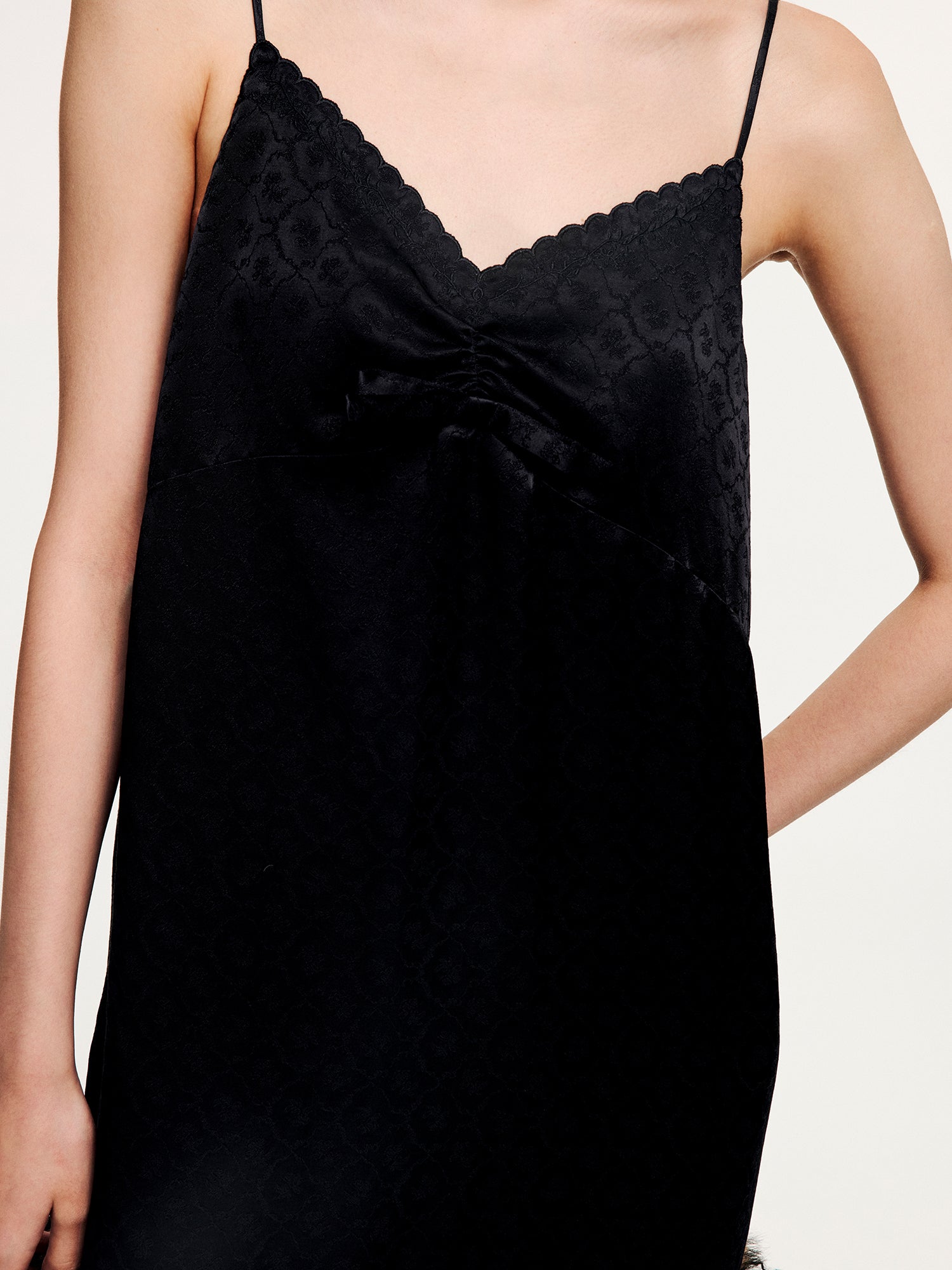 Jacquard slip dress with plush hem