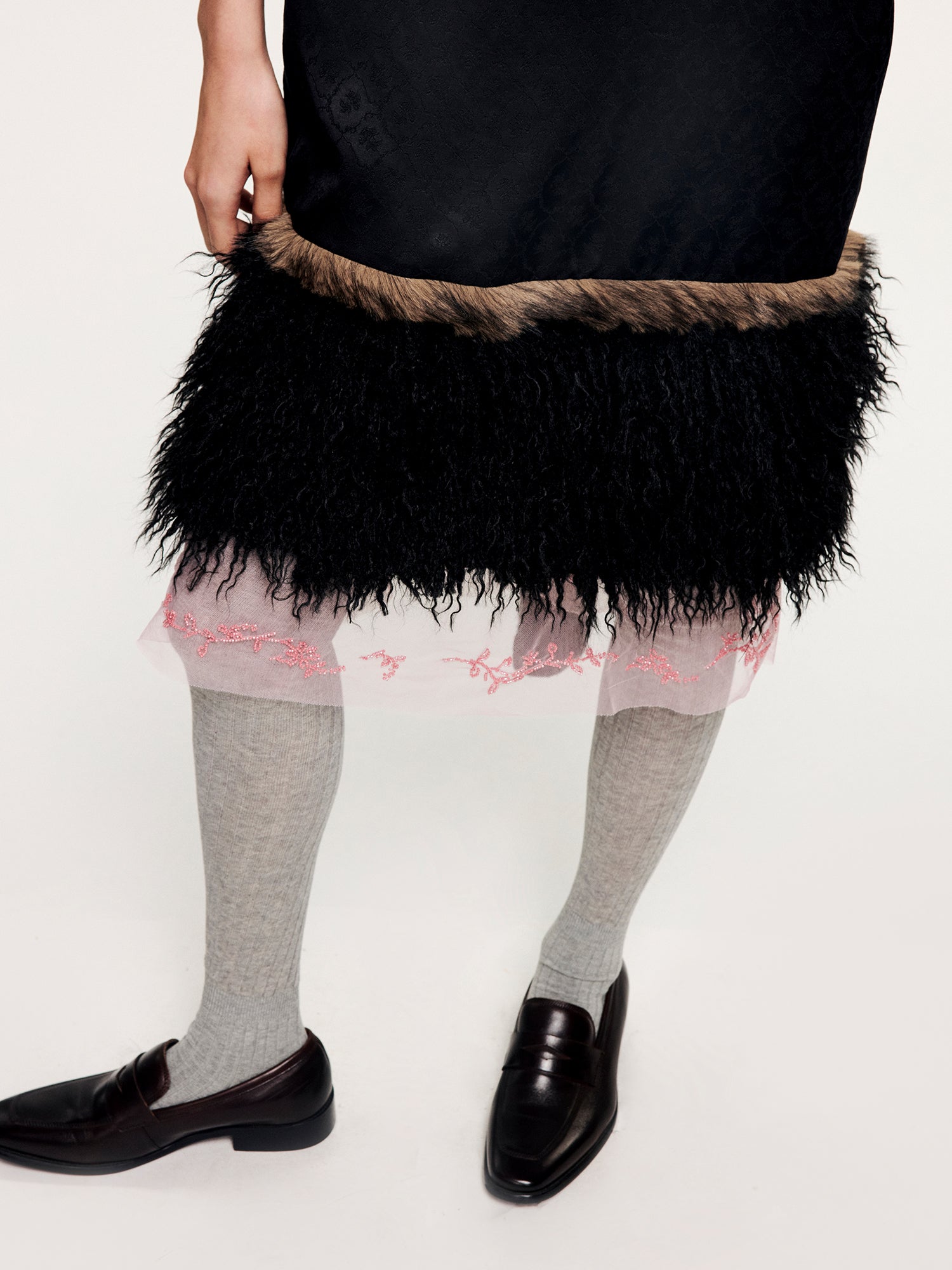 Jacquard slip dress with plush hem