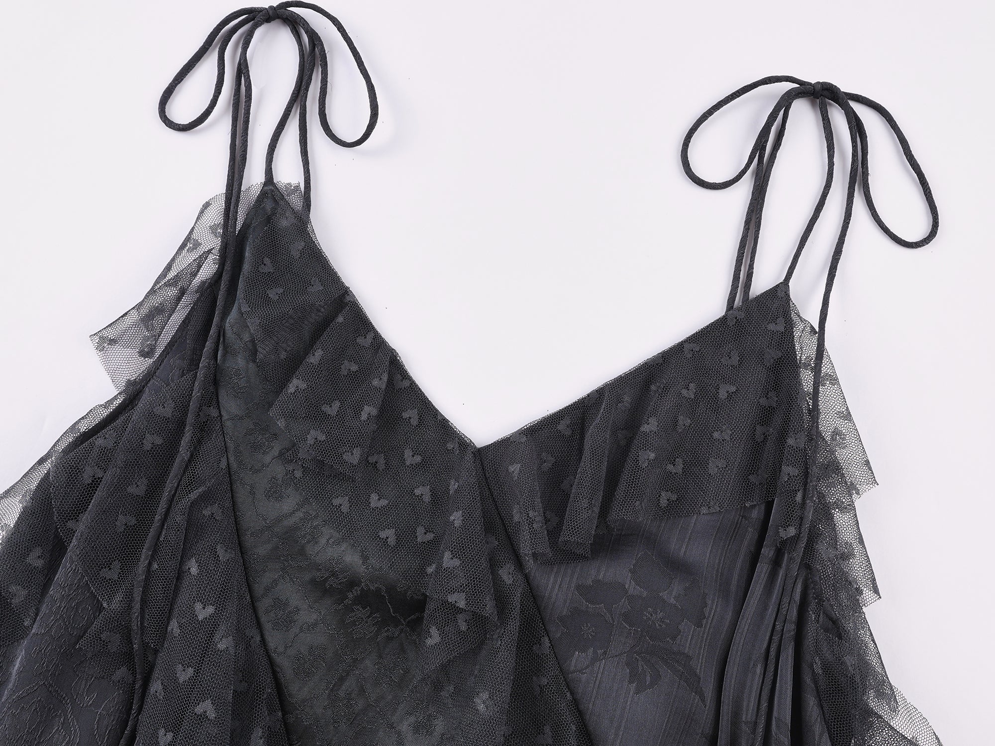 Lace ruffle jacquard slip dress