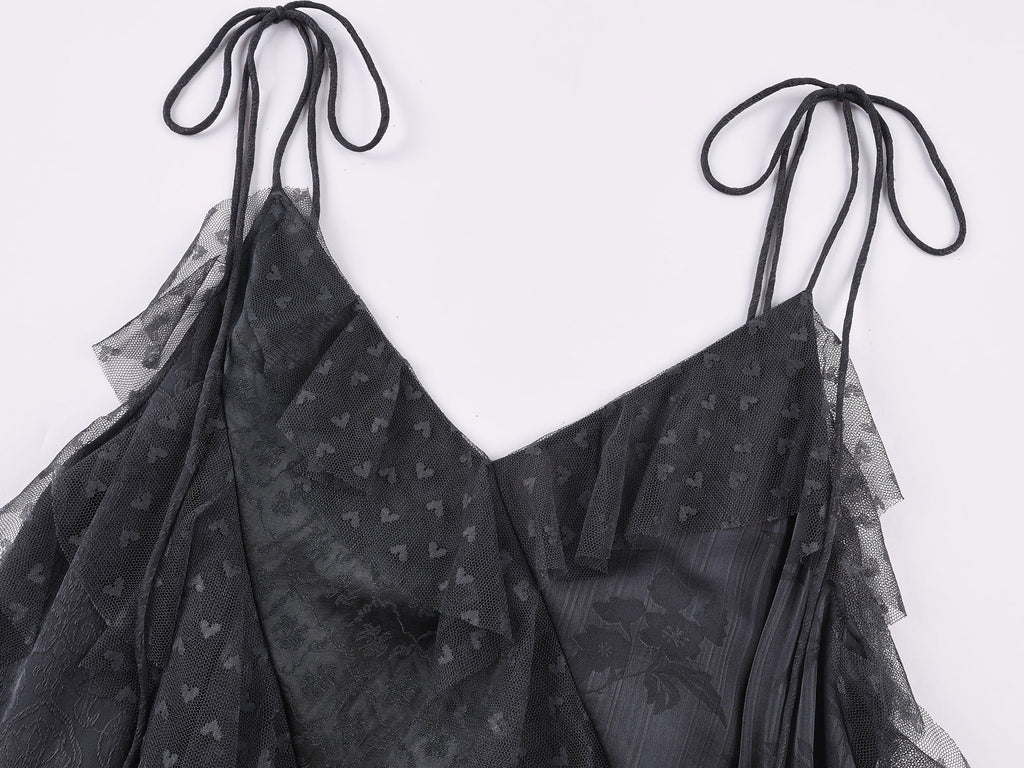Lace ruffle jacquard slip dress