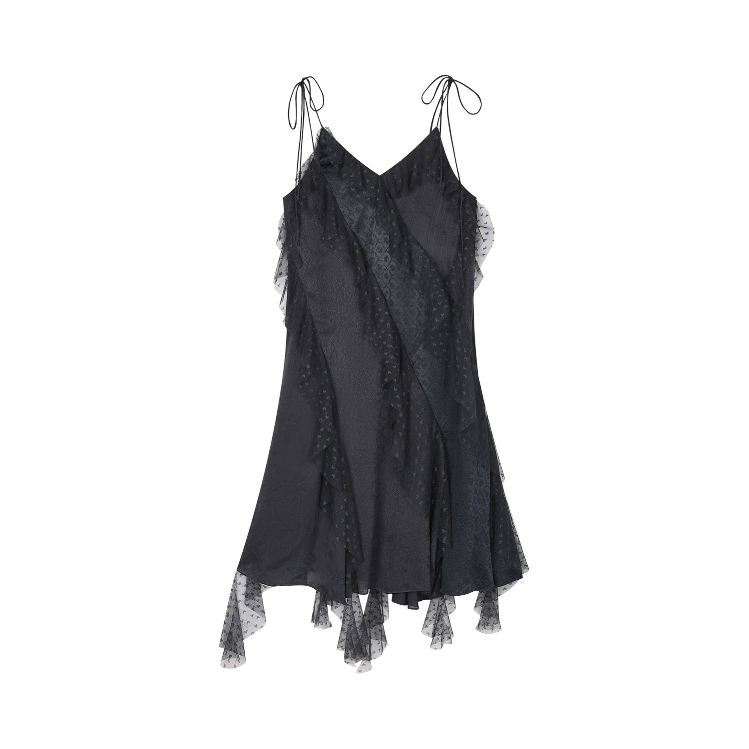 Lace ruffle jacquard slip dress