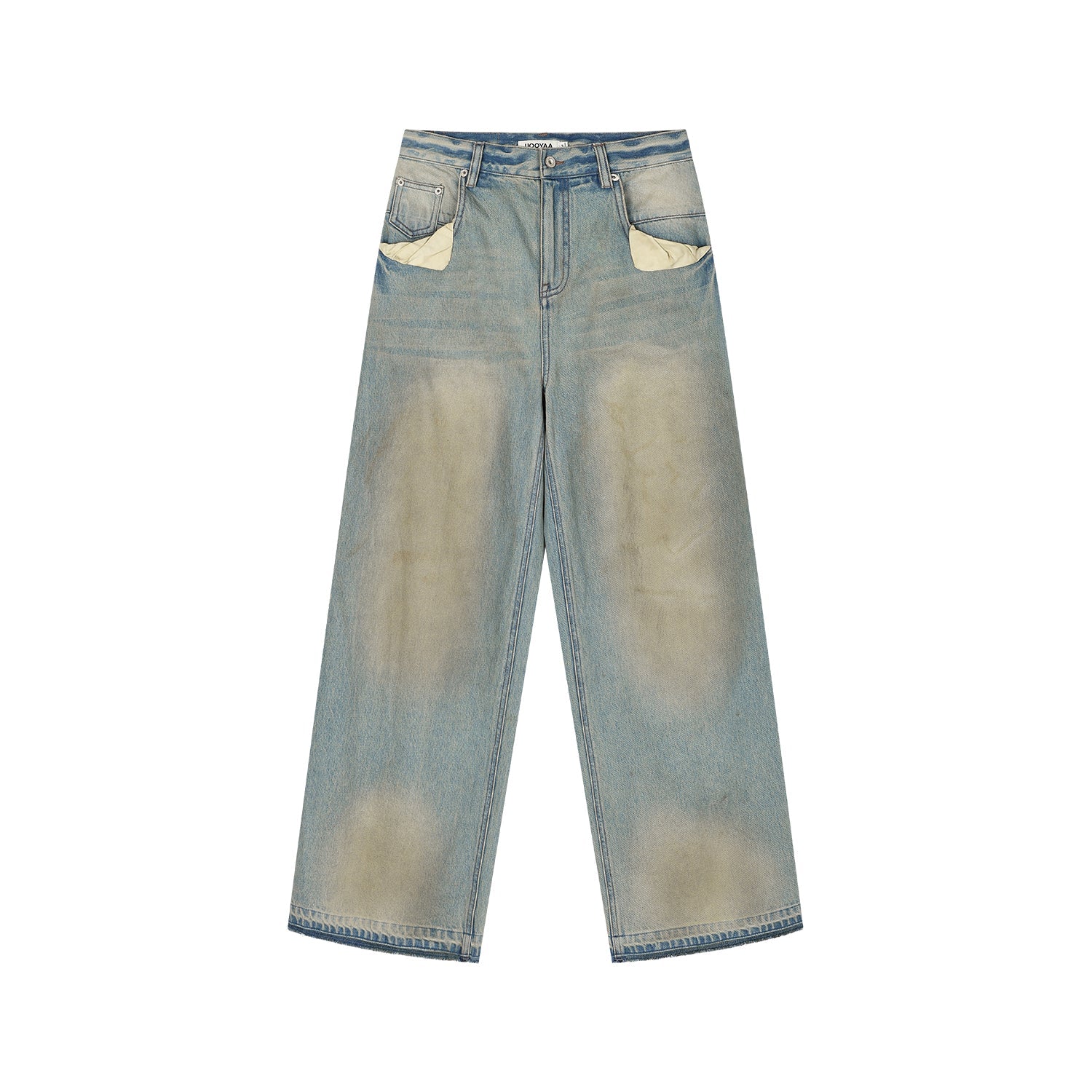 Pocket-flap washed denim jeans