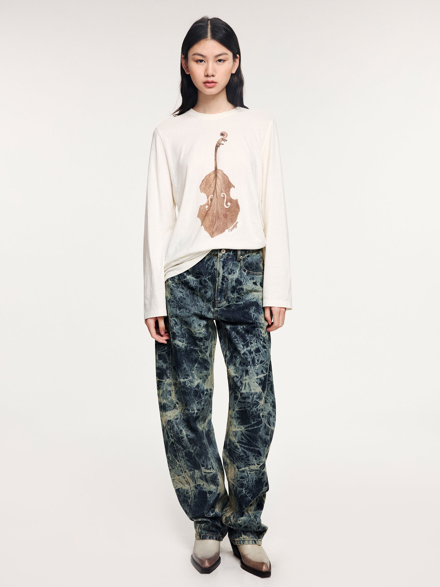 Tie-dye scimitar jeans