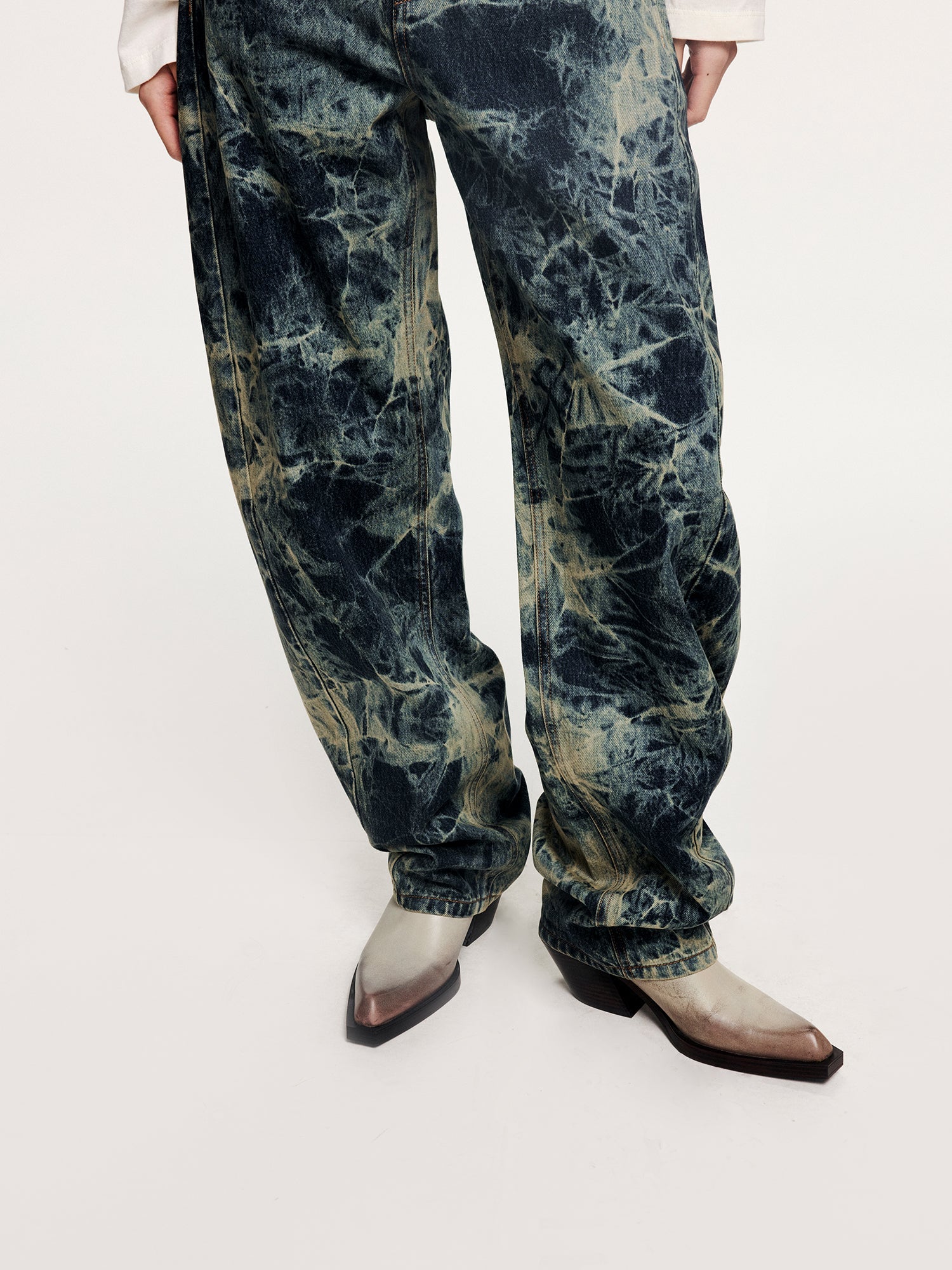 Tie-dye scimitar jeans