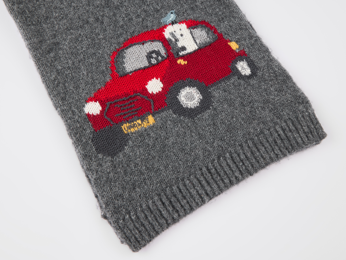 Tencel wool scarf with traveling puppy motif