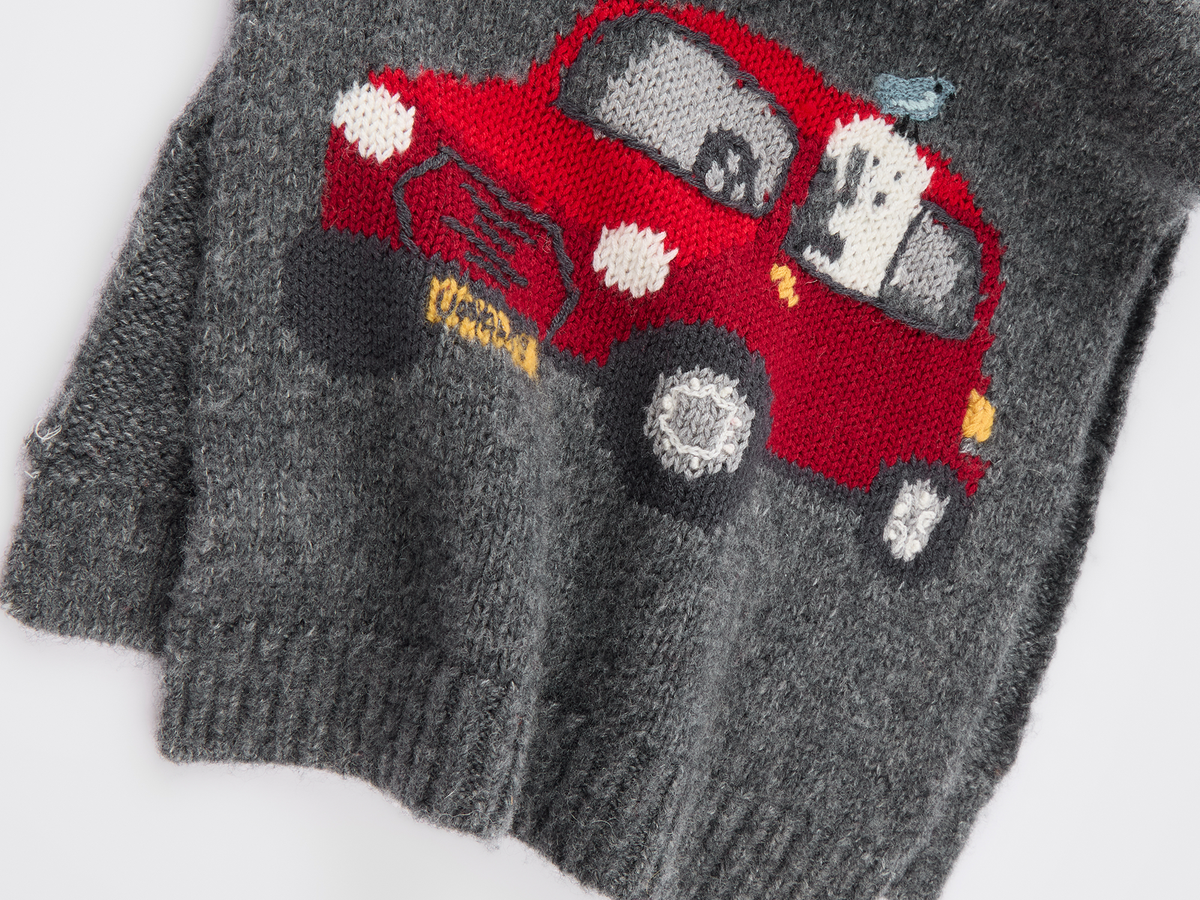 Tencel wool scarf with traveling puppy motif