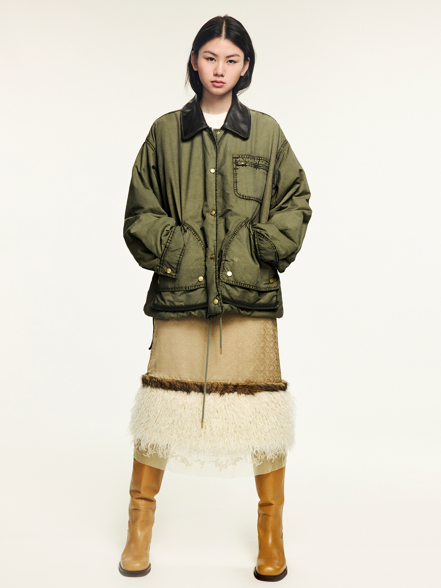 Two-tone washed hunting cotton jacket