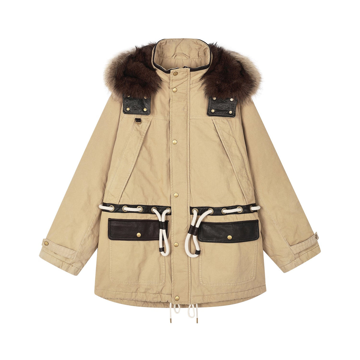 Fur-trim parka cotton jacket