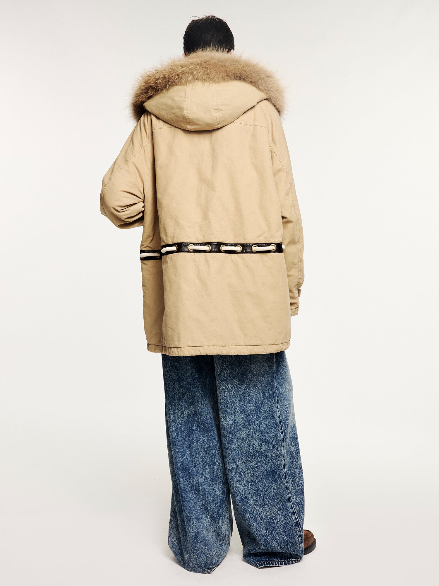 Fur-trim parka cotton jacket