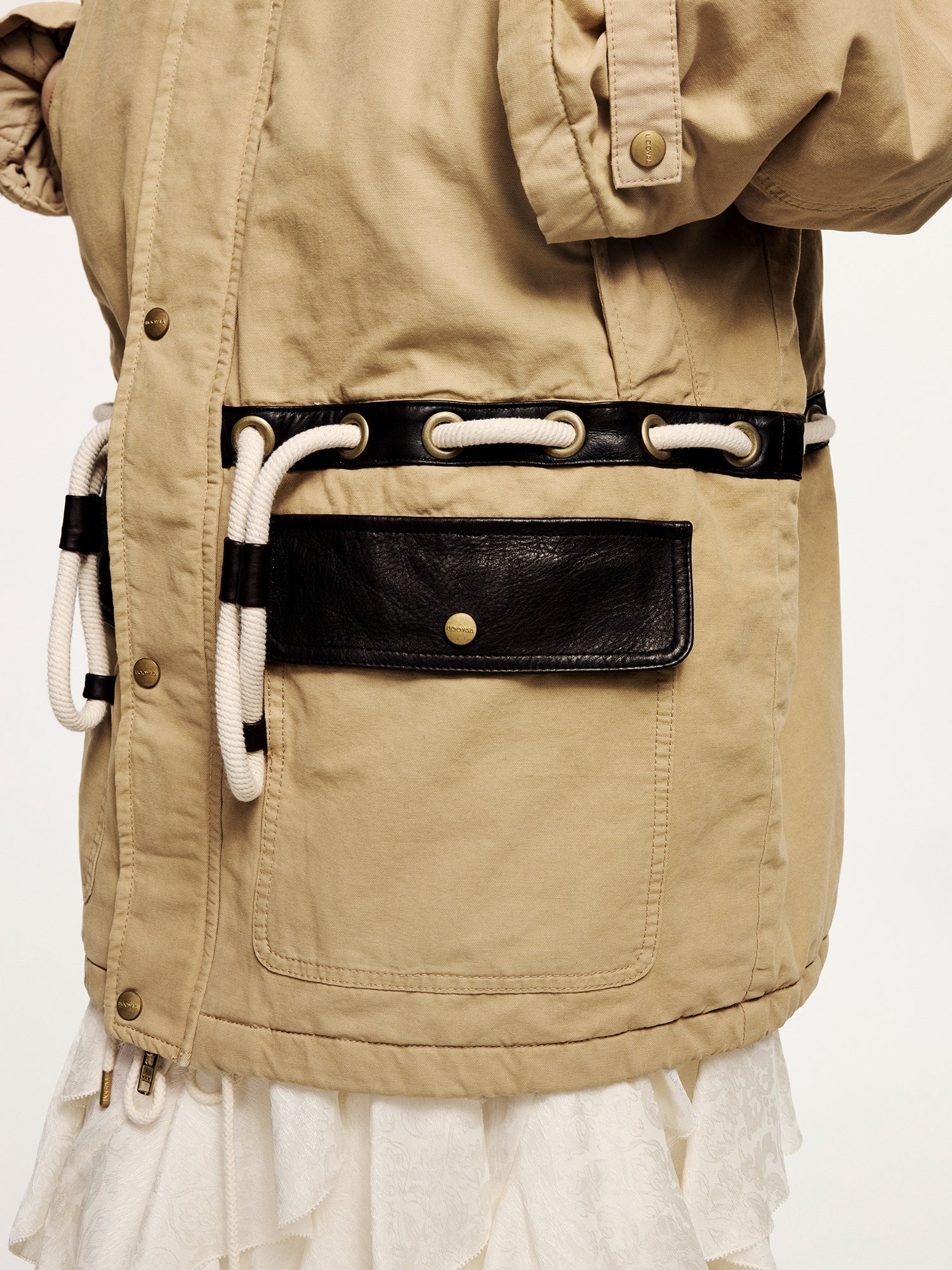 Fur-trim parka cotton jacket