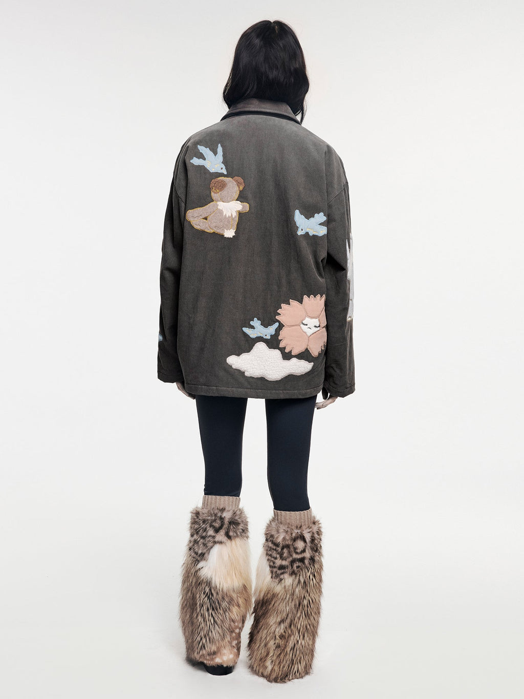 Fantasy elf padded jacket with 3D appliqué embroidery