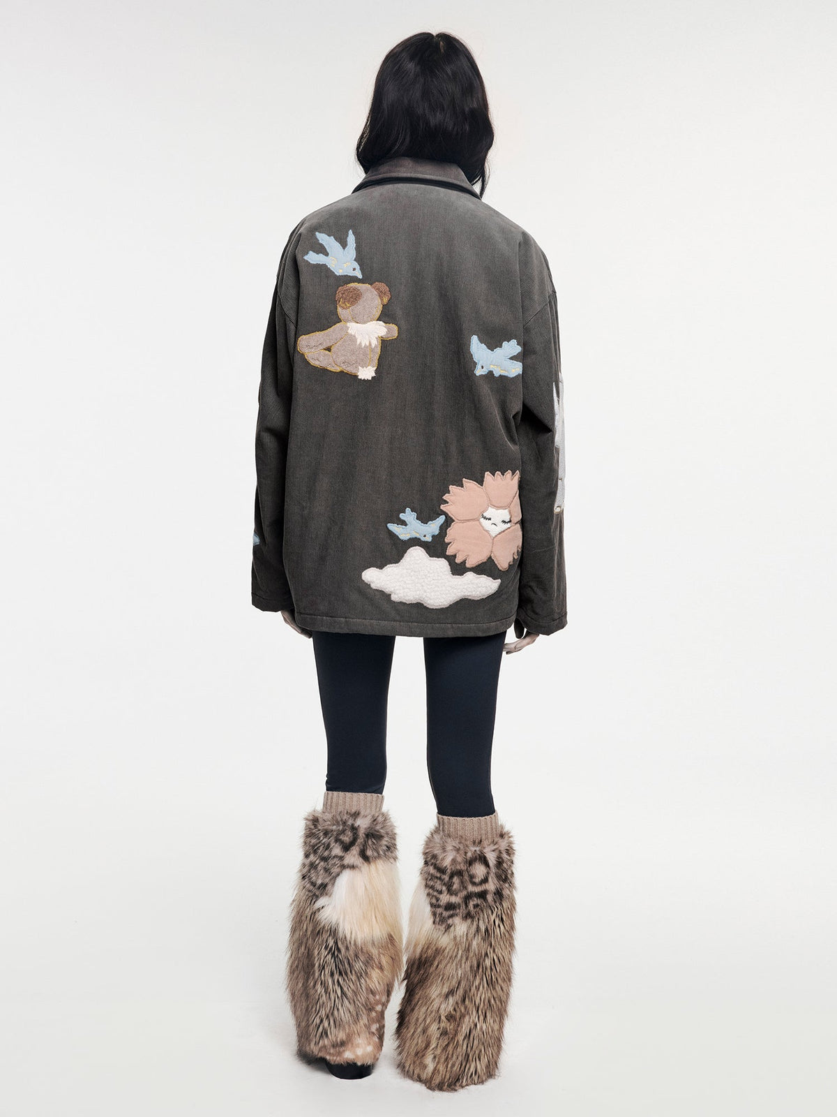 Fantasy elf padded jacket with 3D appliqué embroidery