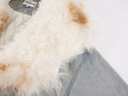 Denim bomber jacket with toscana shearling