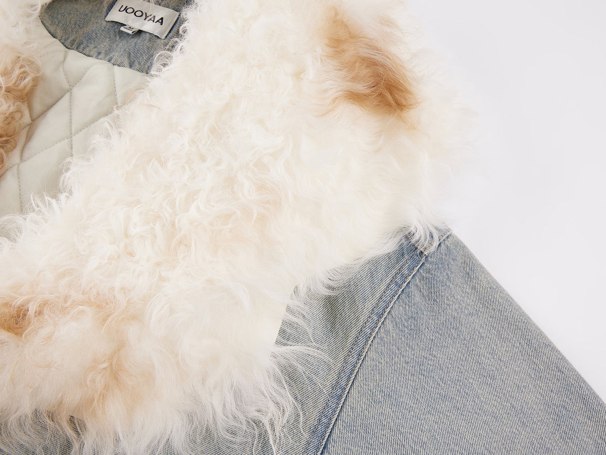 Denim bomber jacket with toscana shearling