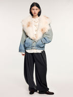 Denim bomber jacket with toscana shearling