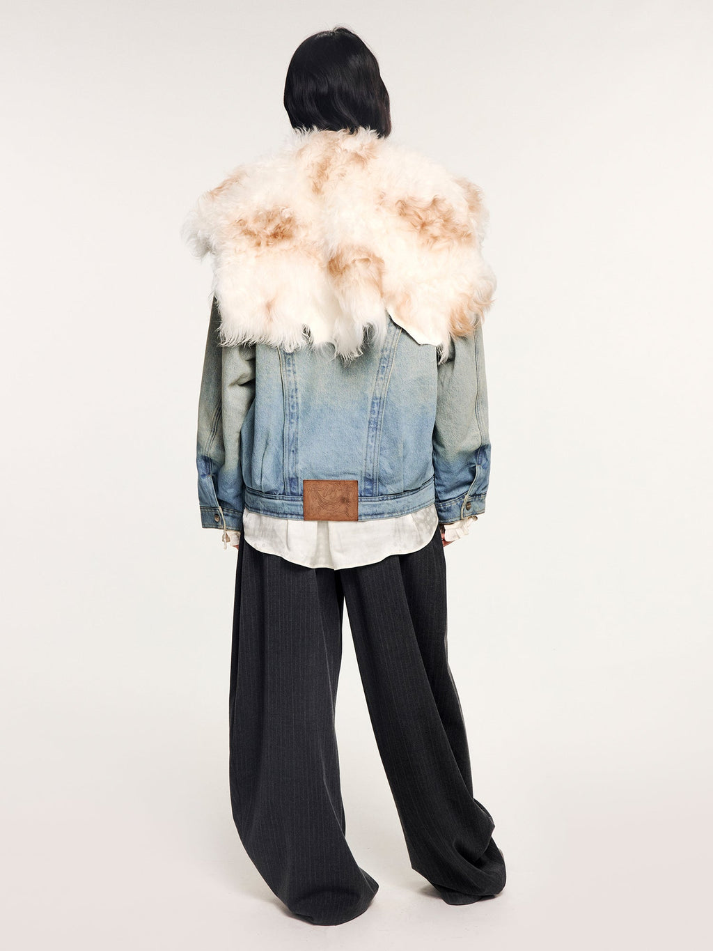 Denim bomber jacket with toscana shearling