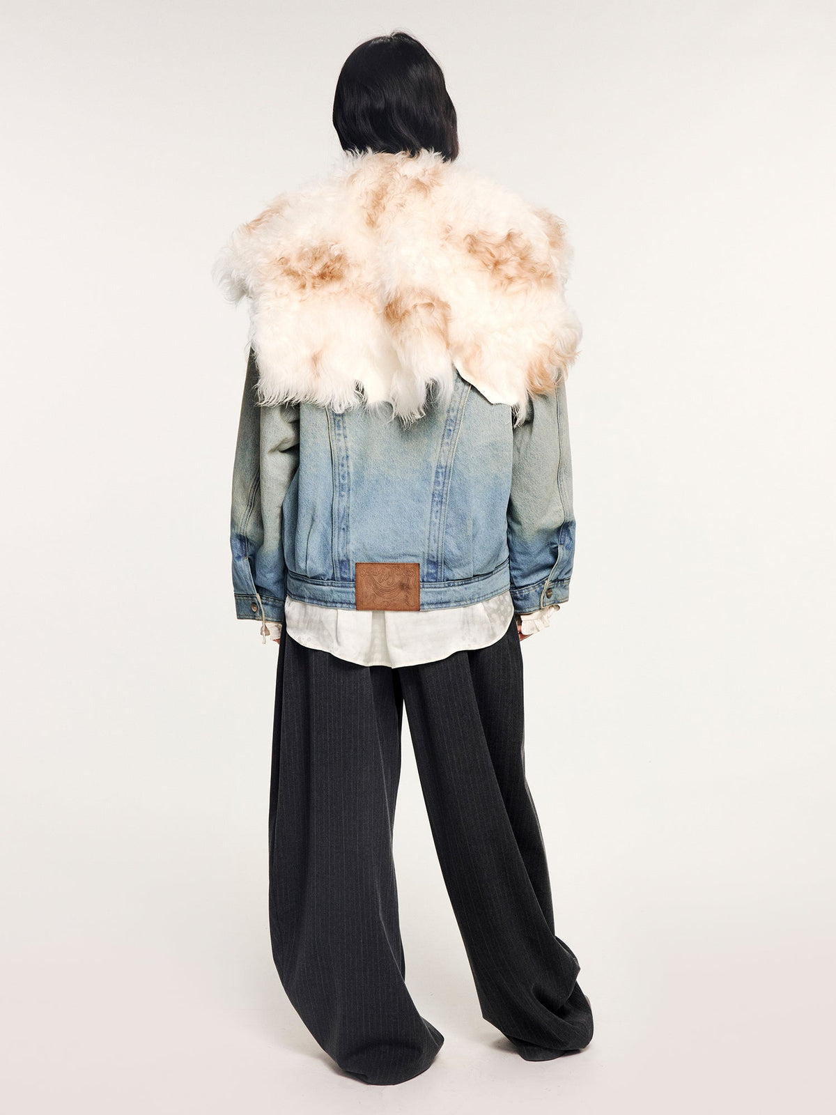 Denim bomber jacket with toscana shearling