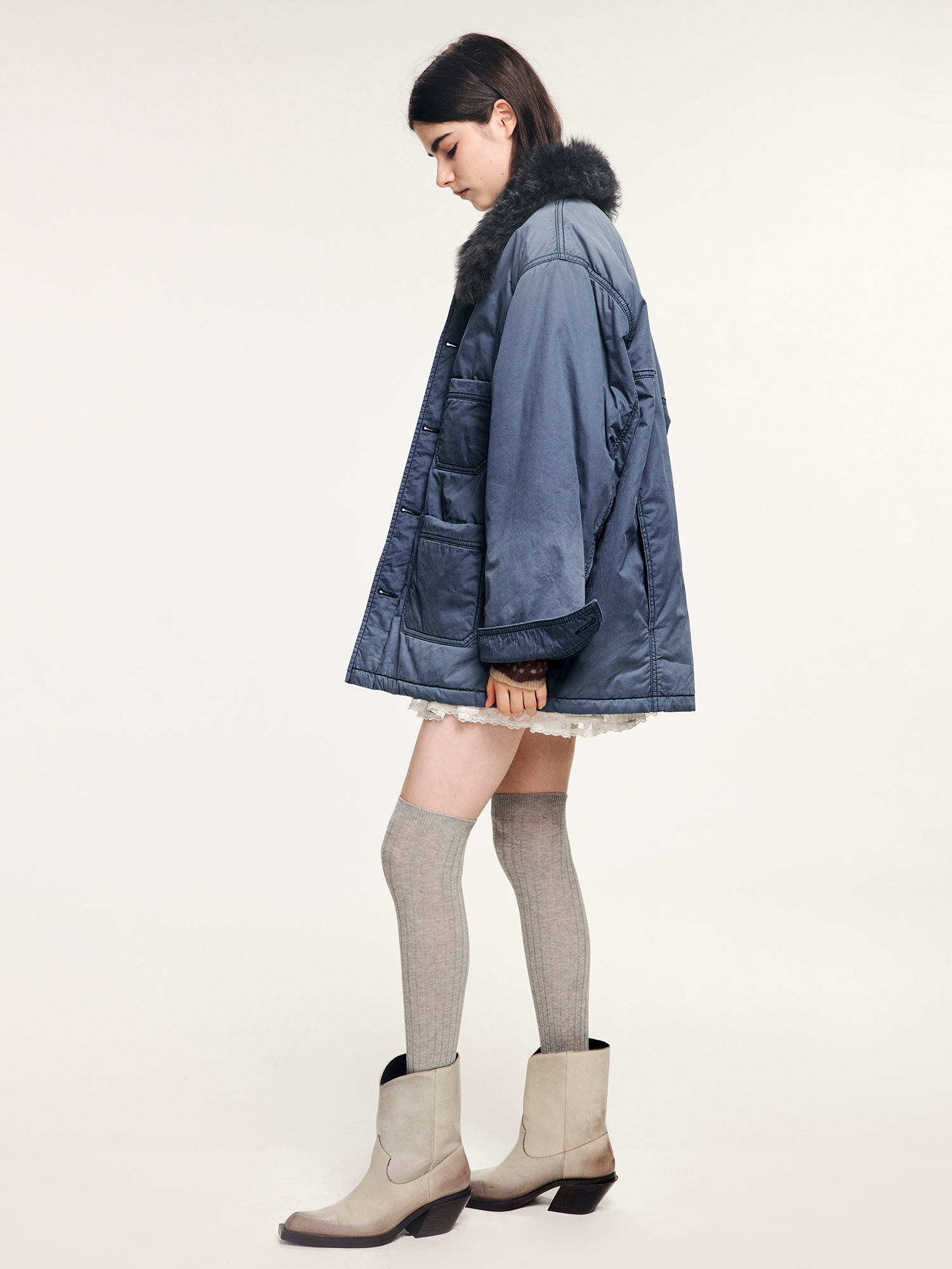 Wool collar french workwear cotton jacket