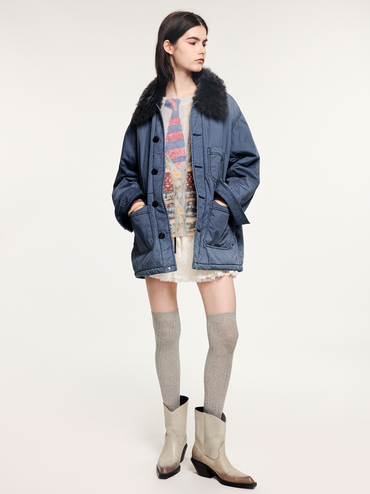 Wool collar french workwear cotton jacket