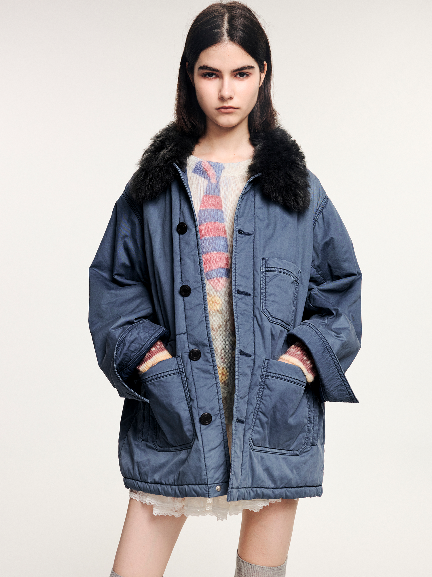 Wool collar french workwear cotton jacket